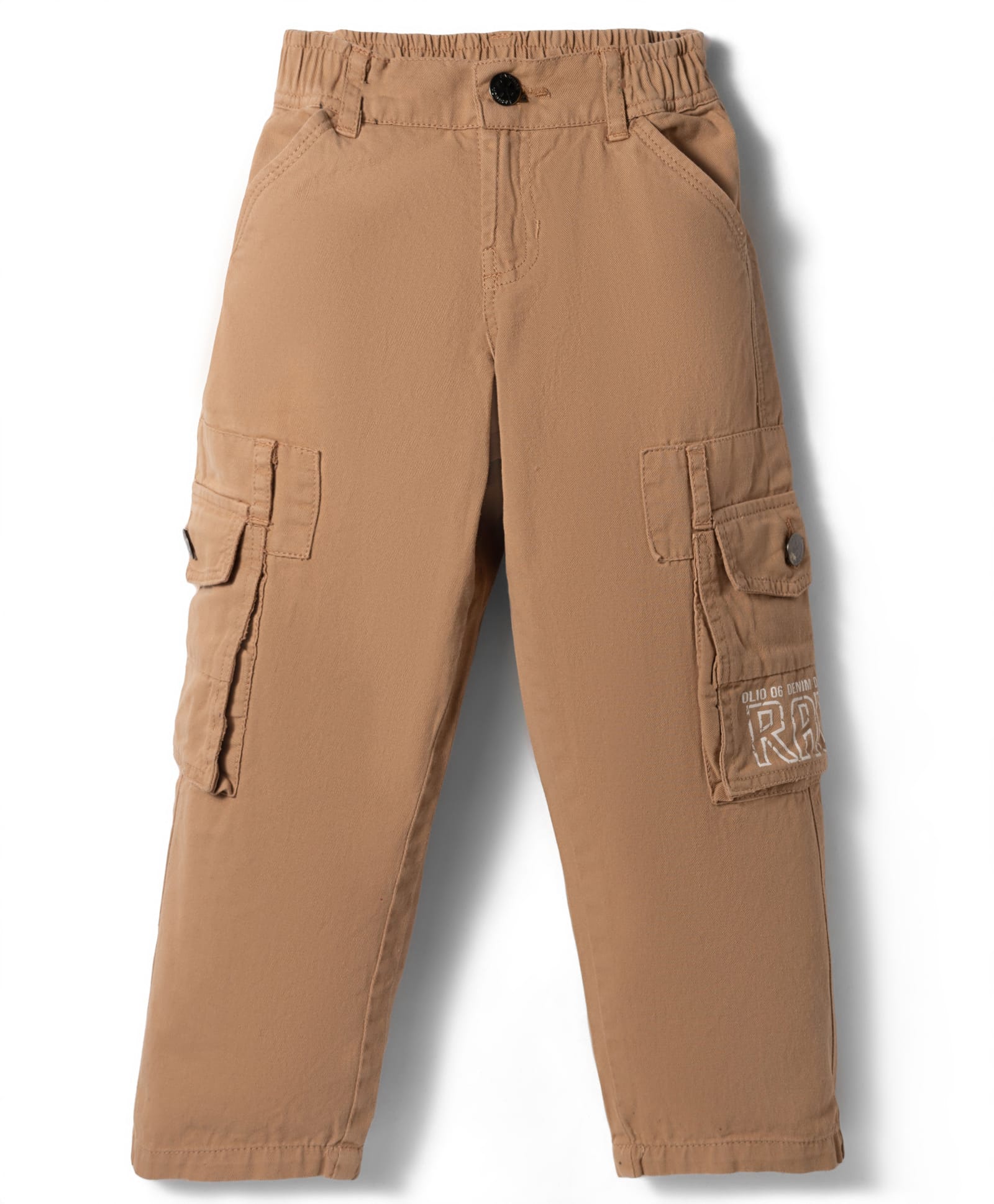 Olio Kids Cotton Woven Full Length Solid Trouser - Tan-picture-19