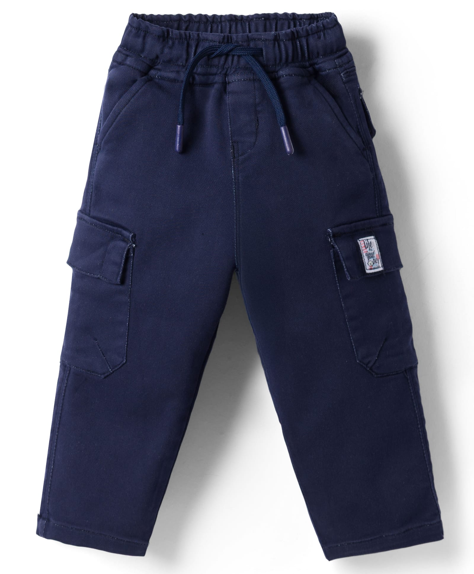 Olio Kids Cotton Woven Full Length Solid Color Trouser - Navy Blue-picture-28