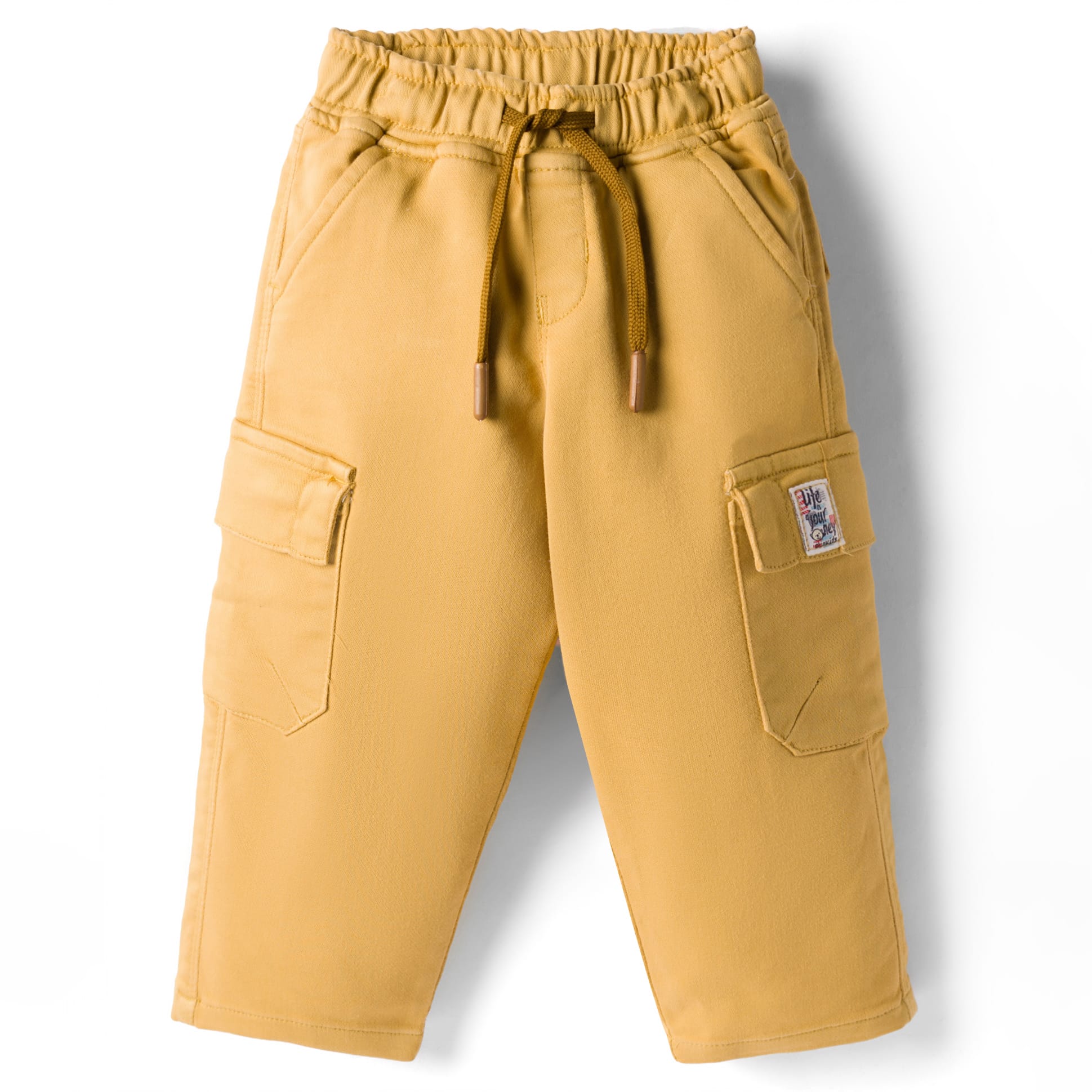 Olio Kids Cotton Woven Full Length Solid Color Trouser - Khaki-image-36