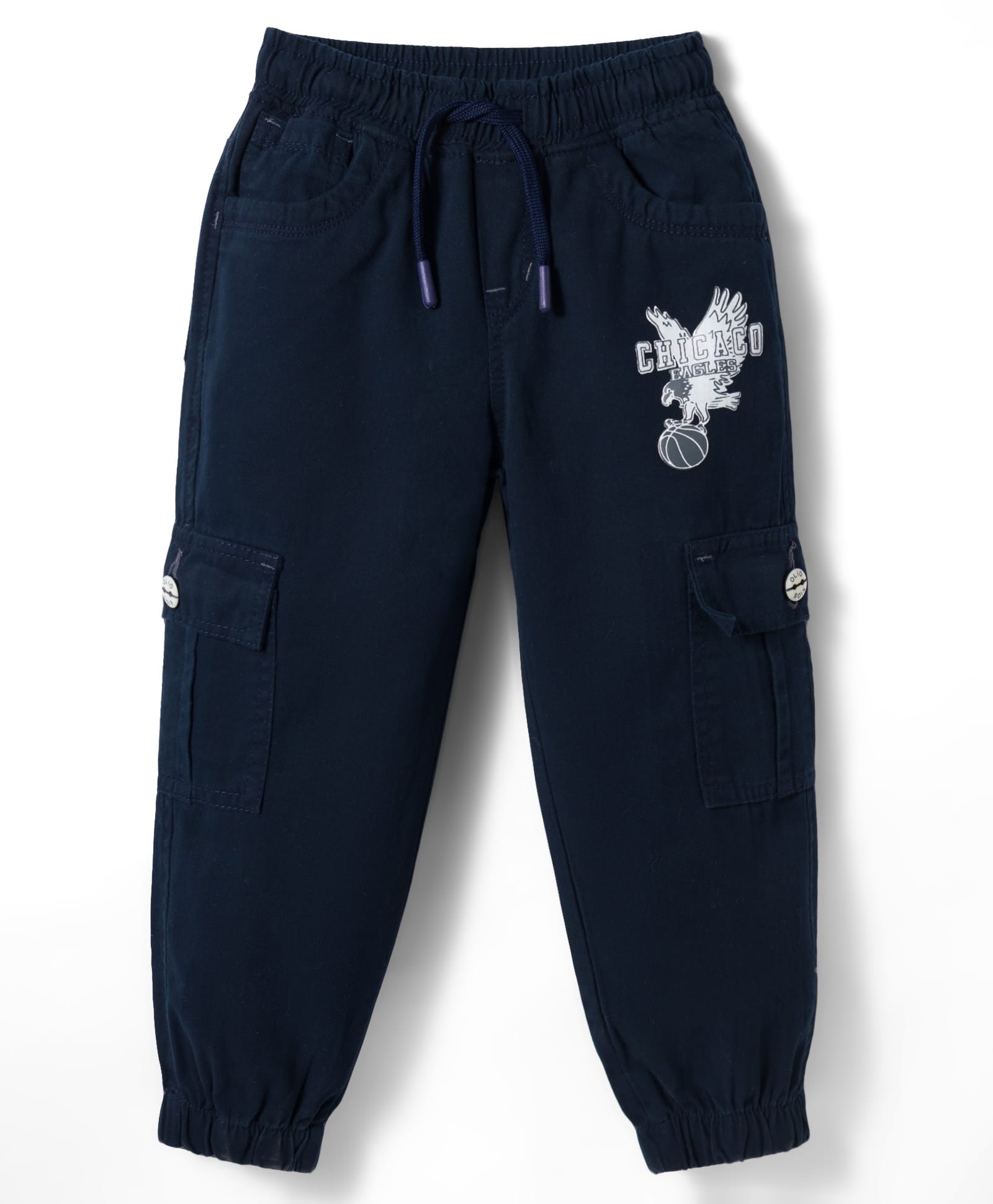 Olio Kids Cotton Woven Full Length Eagle Printed Trouser - Black-picture-10
