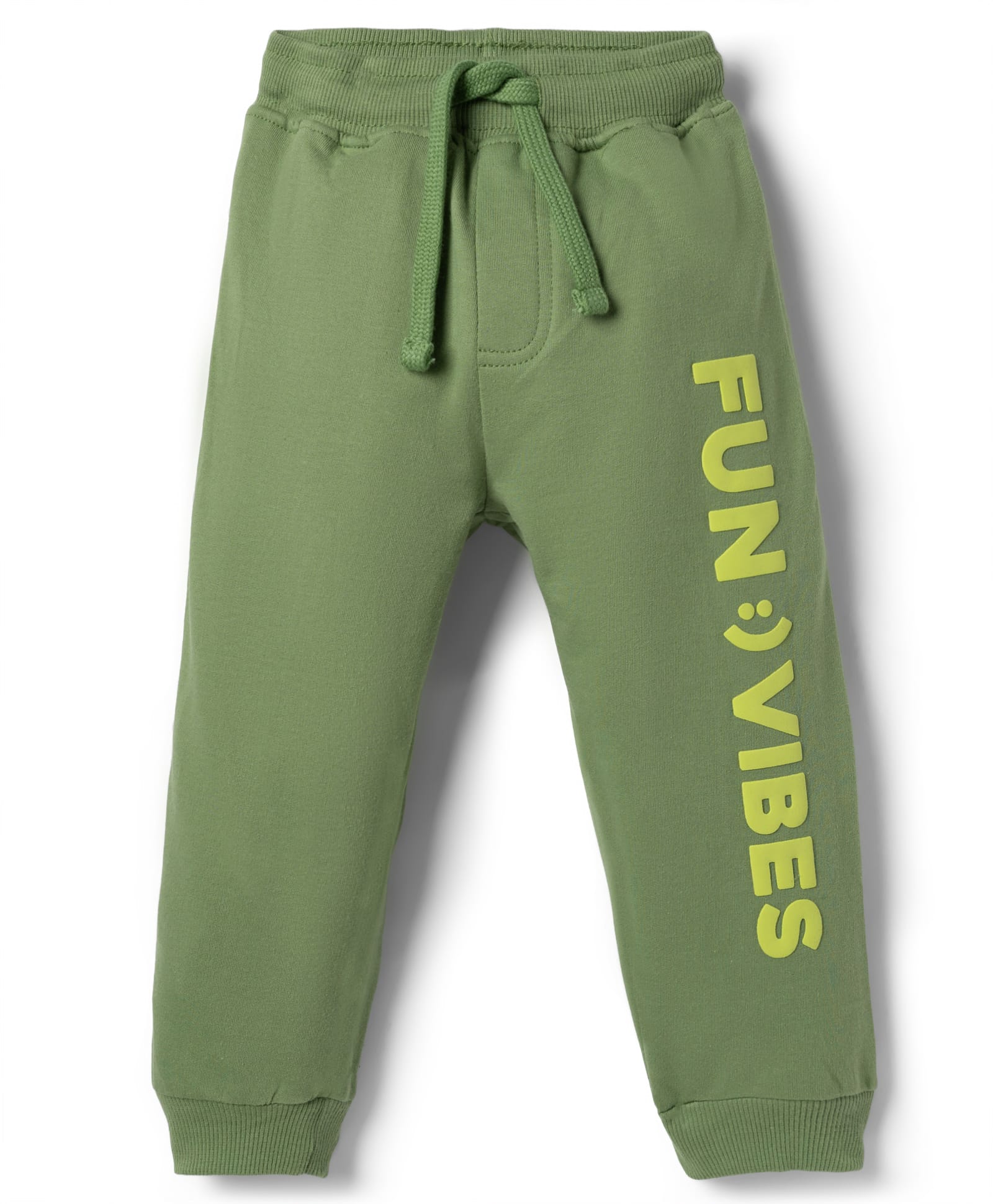 Kookie Kids Terry Knit Full Length Lounge Pant with Text HD Print - Olive Green-image-39