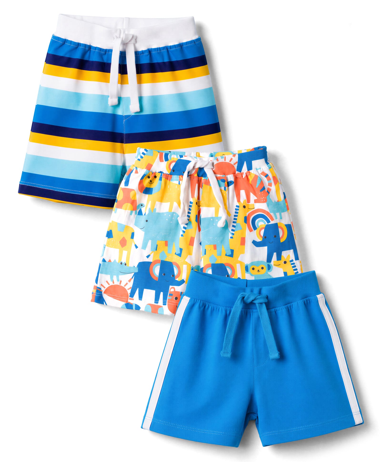 Babyhug Single Jersey Knit Mid Thigh Striped & Printed Shorts Pack of 3 - Multicolor-picture-21