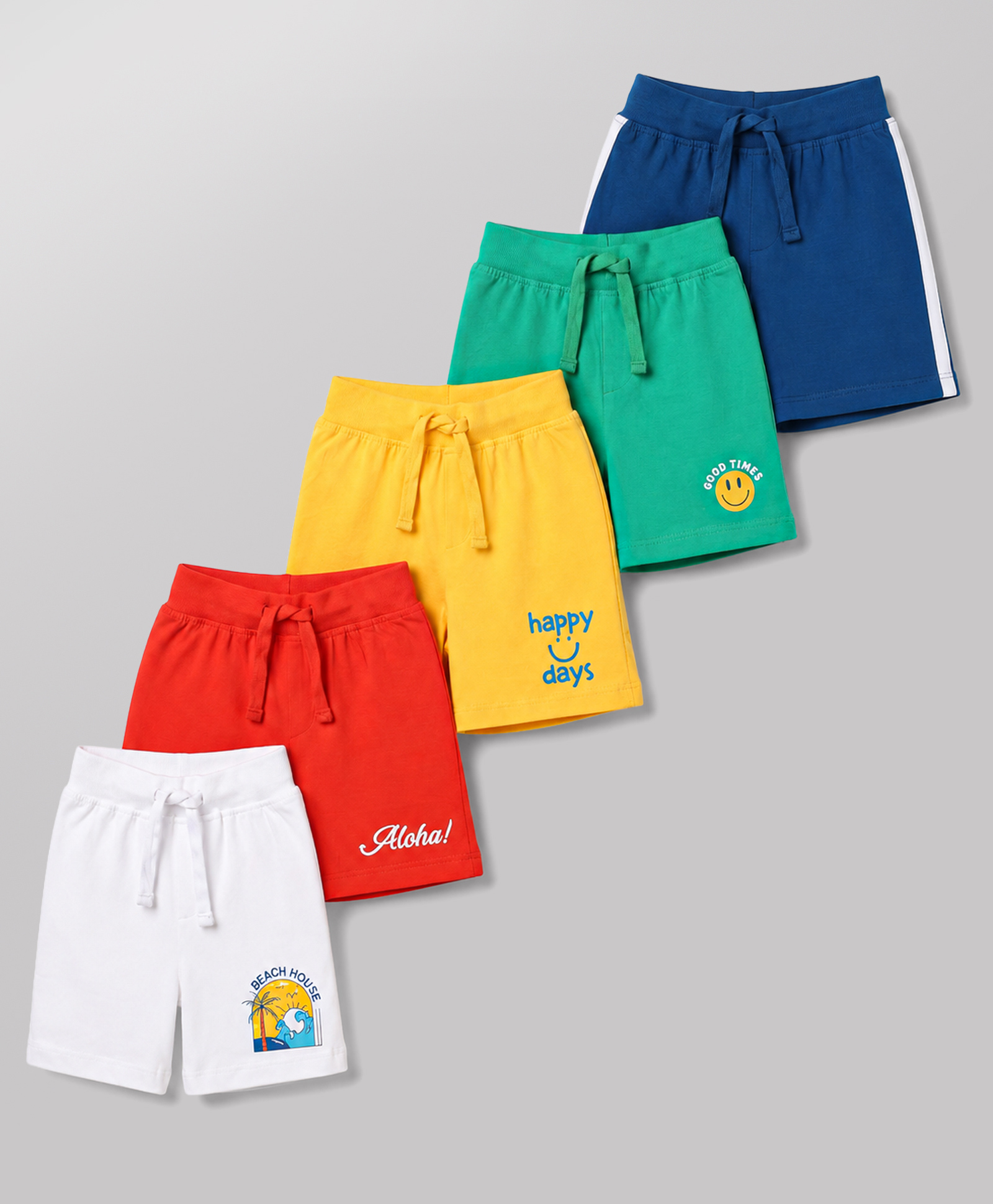 Babyhug Single Jersey Knit Mid Thigh Printed Shorts Pack of 5 - Multicolor-image-30