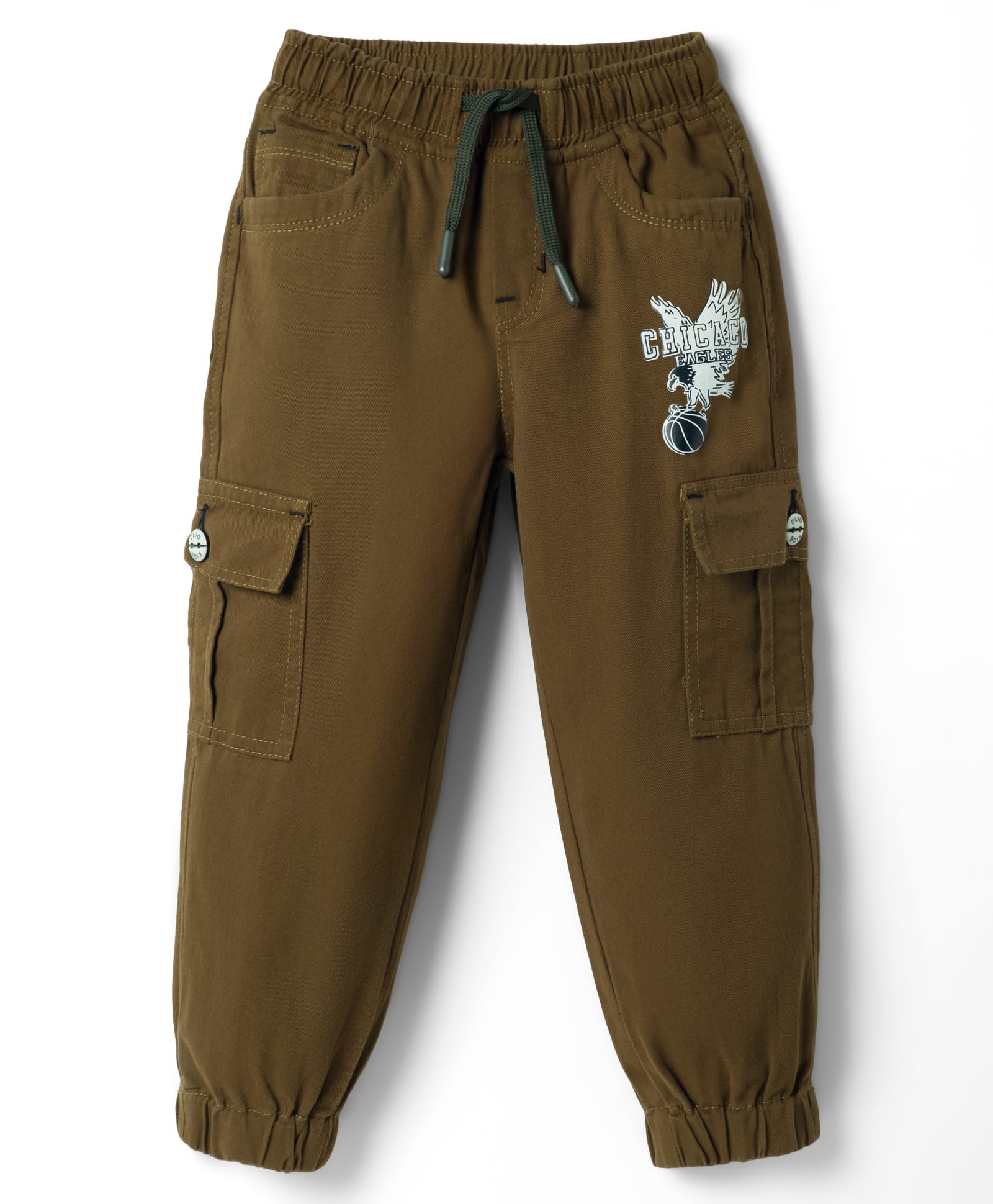 Olio Kids Cotton Woven Full Length Eagle Printed Trouser - Olive Green-picture-23