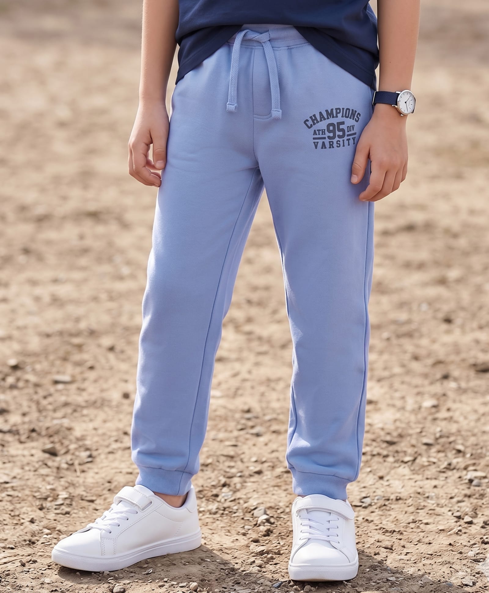 kookie kids india Kookie Kids Terry Knit Full Length Lounge Pant with Text HD Print - Blue-picture-23