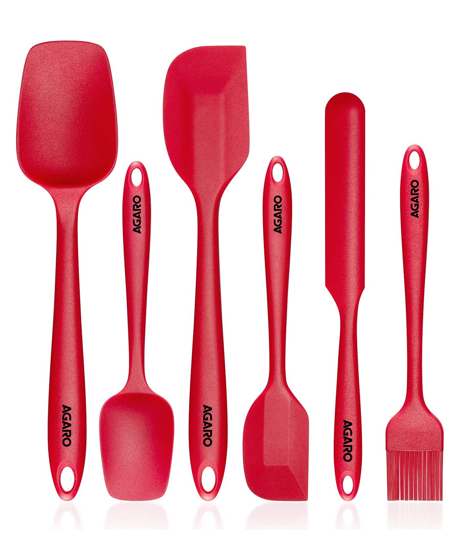 AGARO Deluxe Silicone Spatula Set of 6 , Cooking and Mixing, For Non-Stick Cookware, BPA Free, Seamless Design, Red-image-4