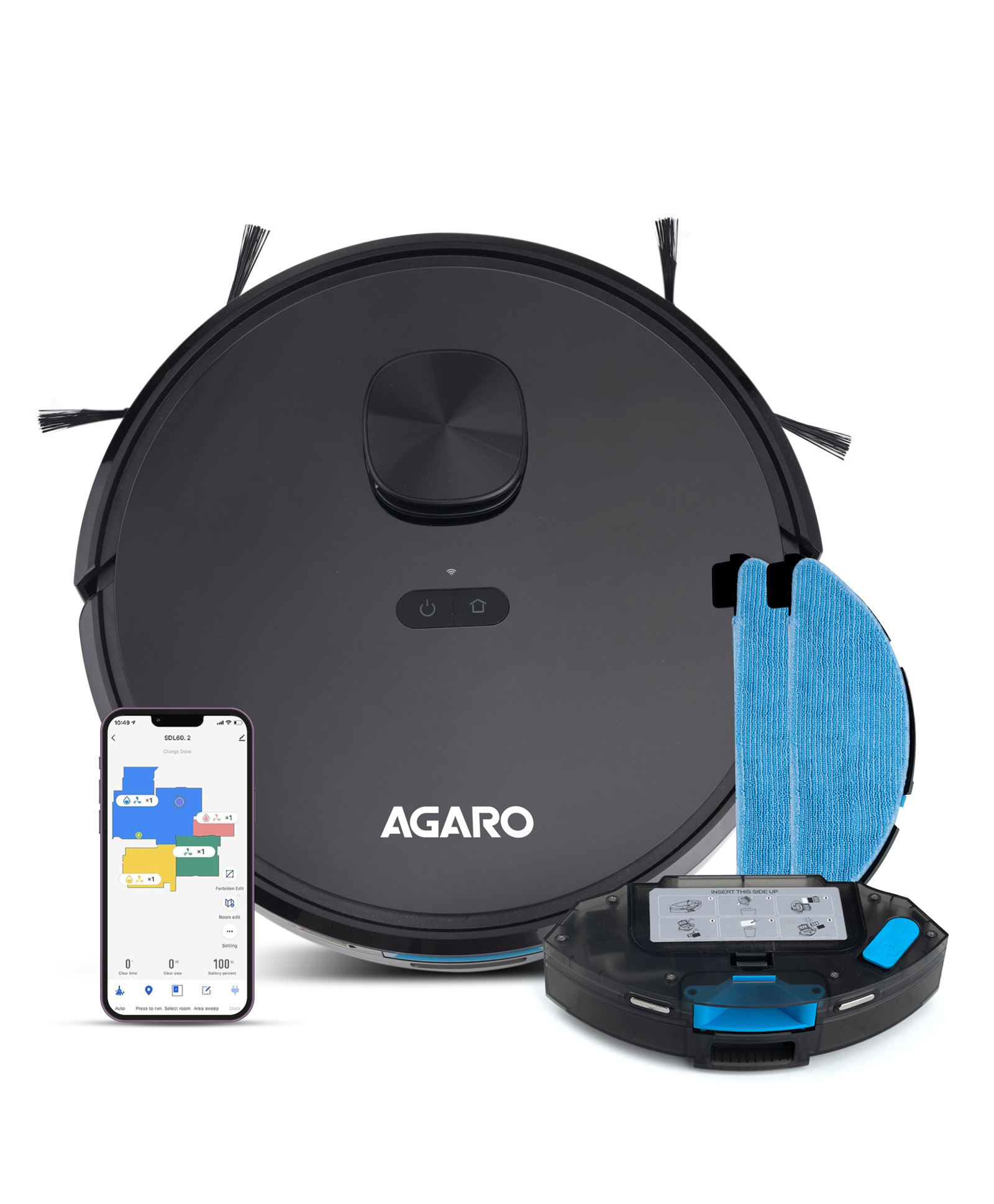 AGARO Alpha Robot Vacuum Cleaner, 2-in-1 Dry Vacuum & Wet Mop, Automatic Cleaning, Upto 3000 Pa Strong Suction, Upto 100 Mins Runtime, Rechargeable, App Control, Lidar Navigation, Hard Floor & Carpet-image-4