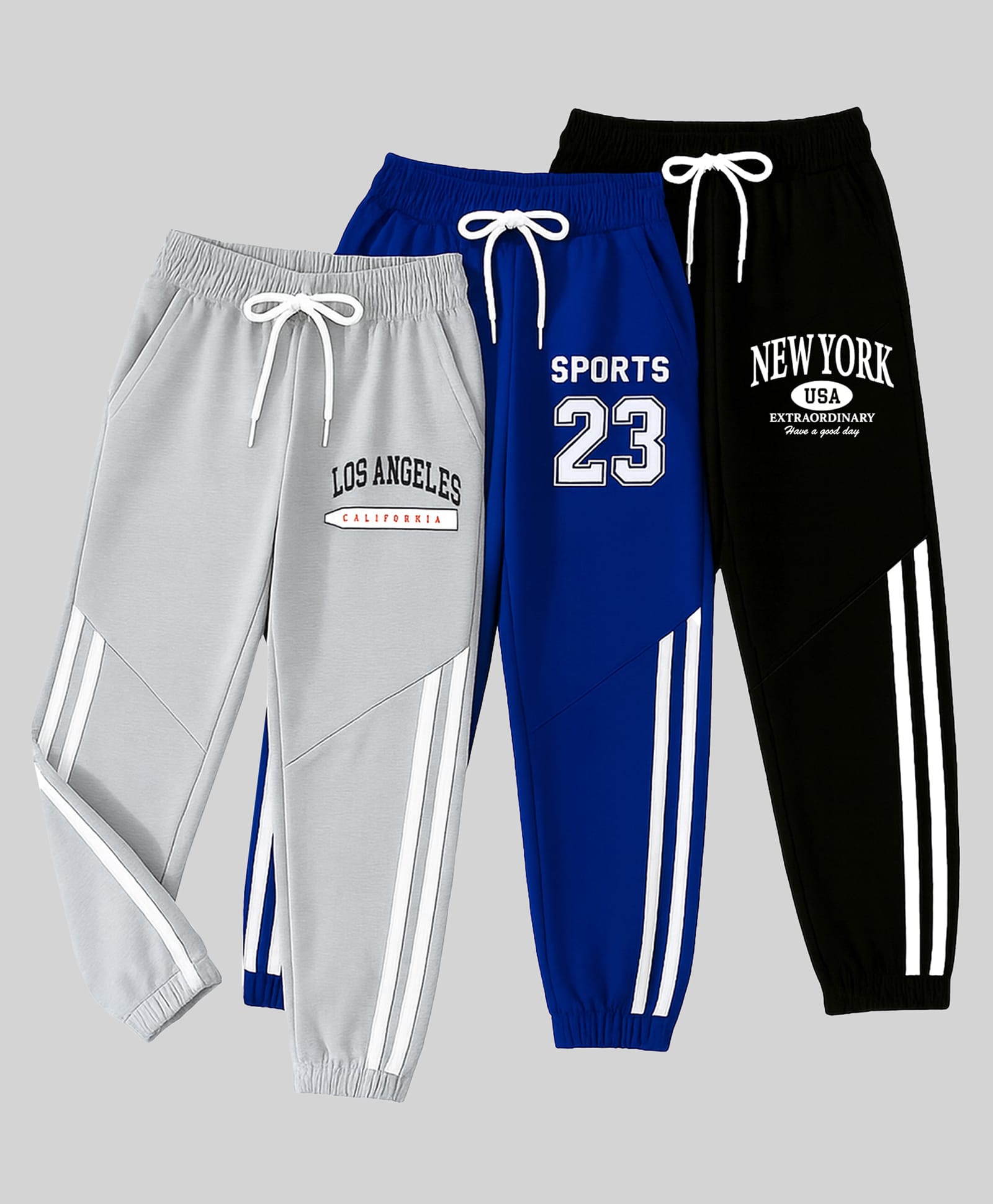 KUCHIPOO Cotton Blend Knit Pack Of 3 Sports Los Angeles & New York Text Printed Trackpants - Multi Colour-picture-27