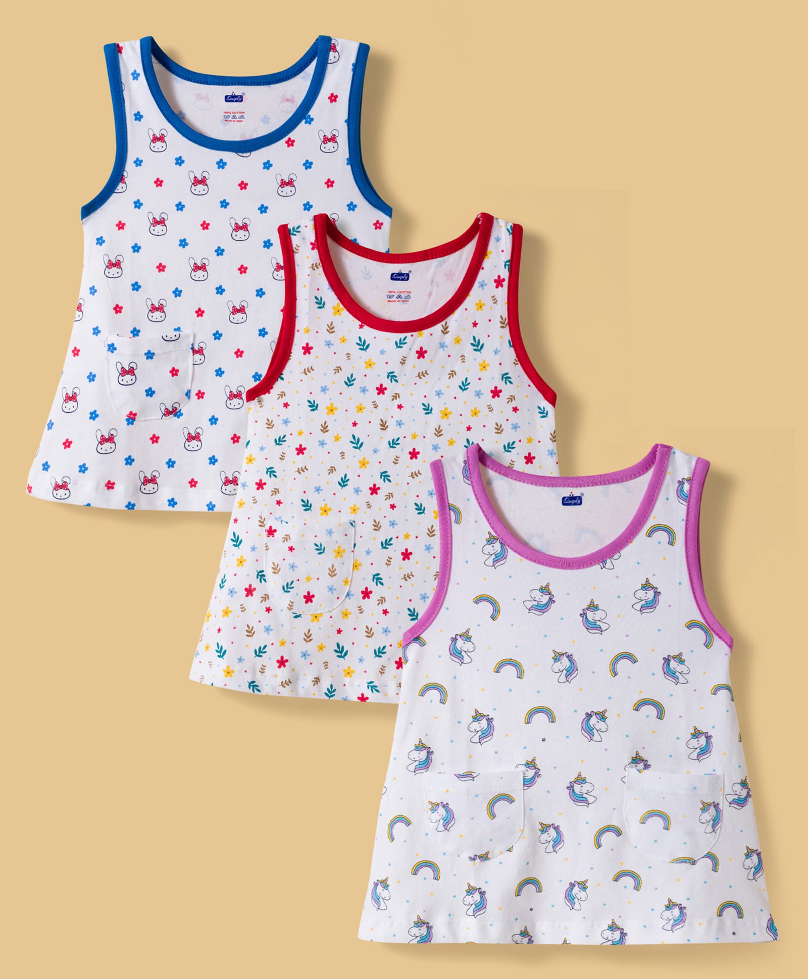 Simply Sinker Knit Sleeveless Vest with Unicorn Print Pack of 3 - White-image-22
