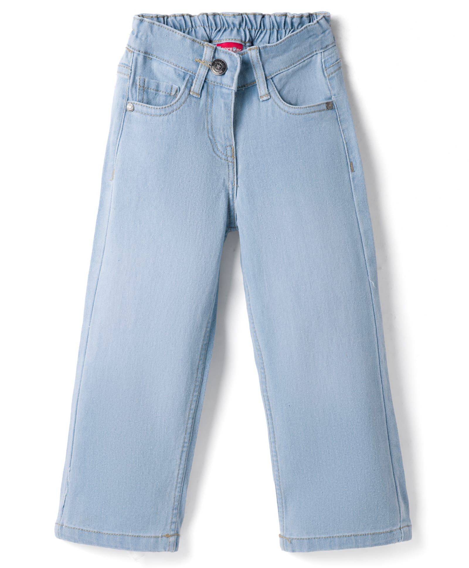 Kookie Kids 100% Cotton Full Length Solid Denim Jeans - Light Blue
