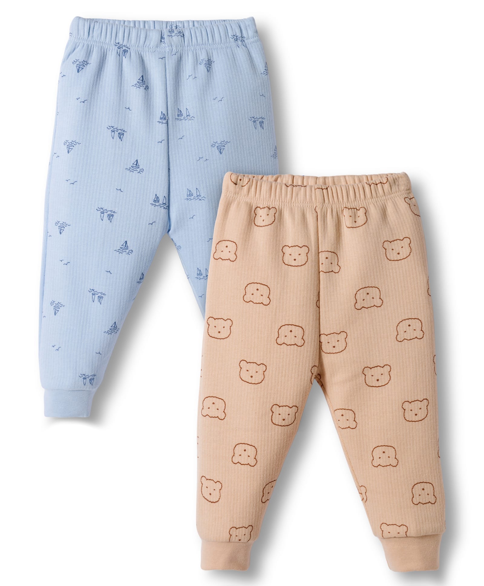 Pink Rabbit Knit Full Length Lounge Pant With Bear Print Pack Of 2 - Light Blue & Brown-picture-10