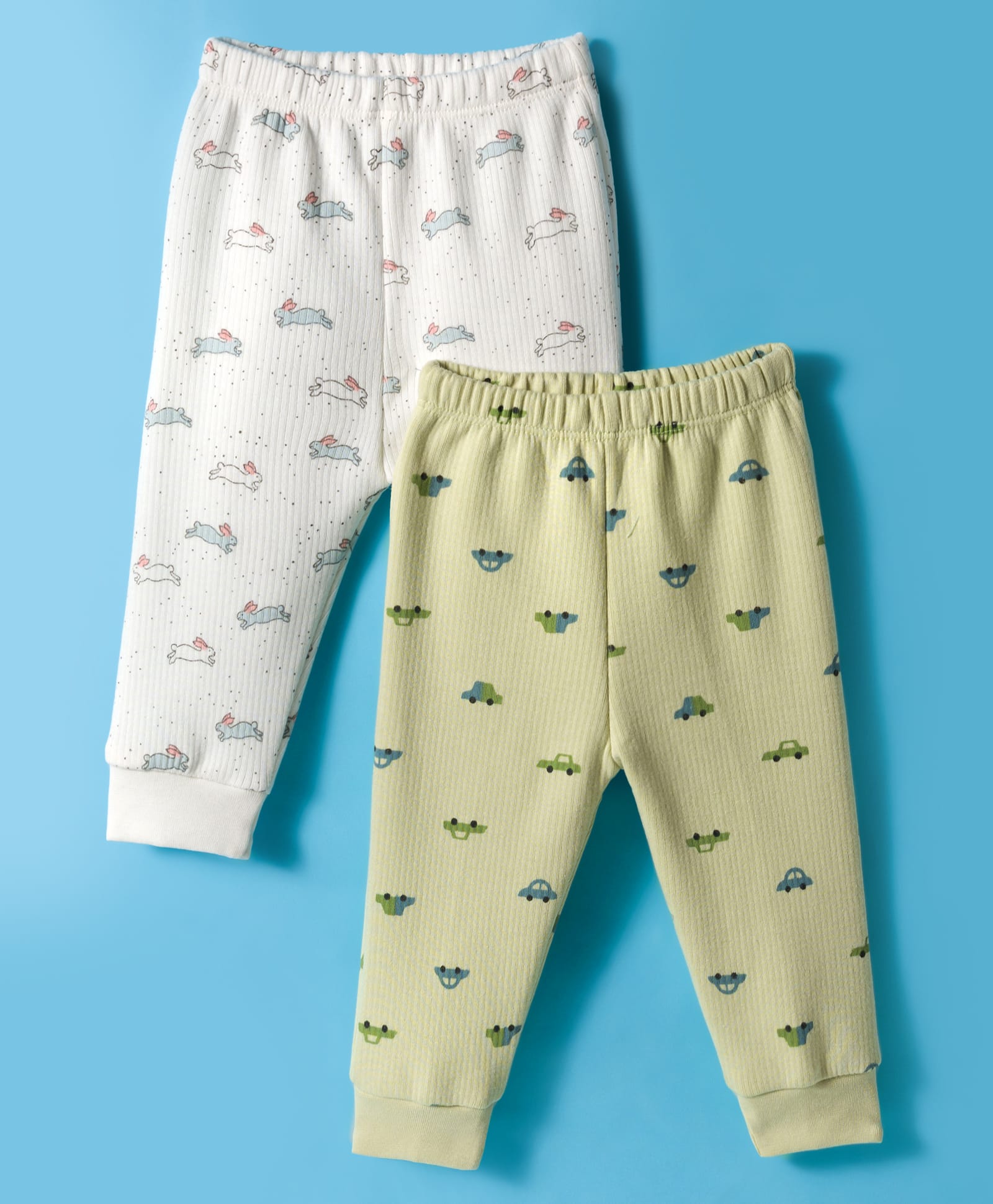 Pink Rabbit Knit Full Length Lounge Pant With Rabbit Print Pack Of 2 - Olive Green & White-image-46