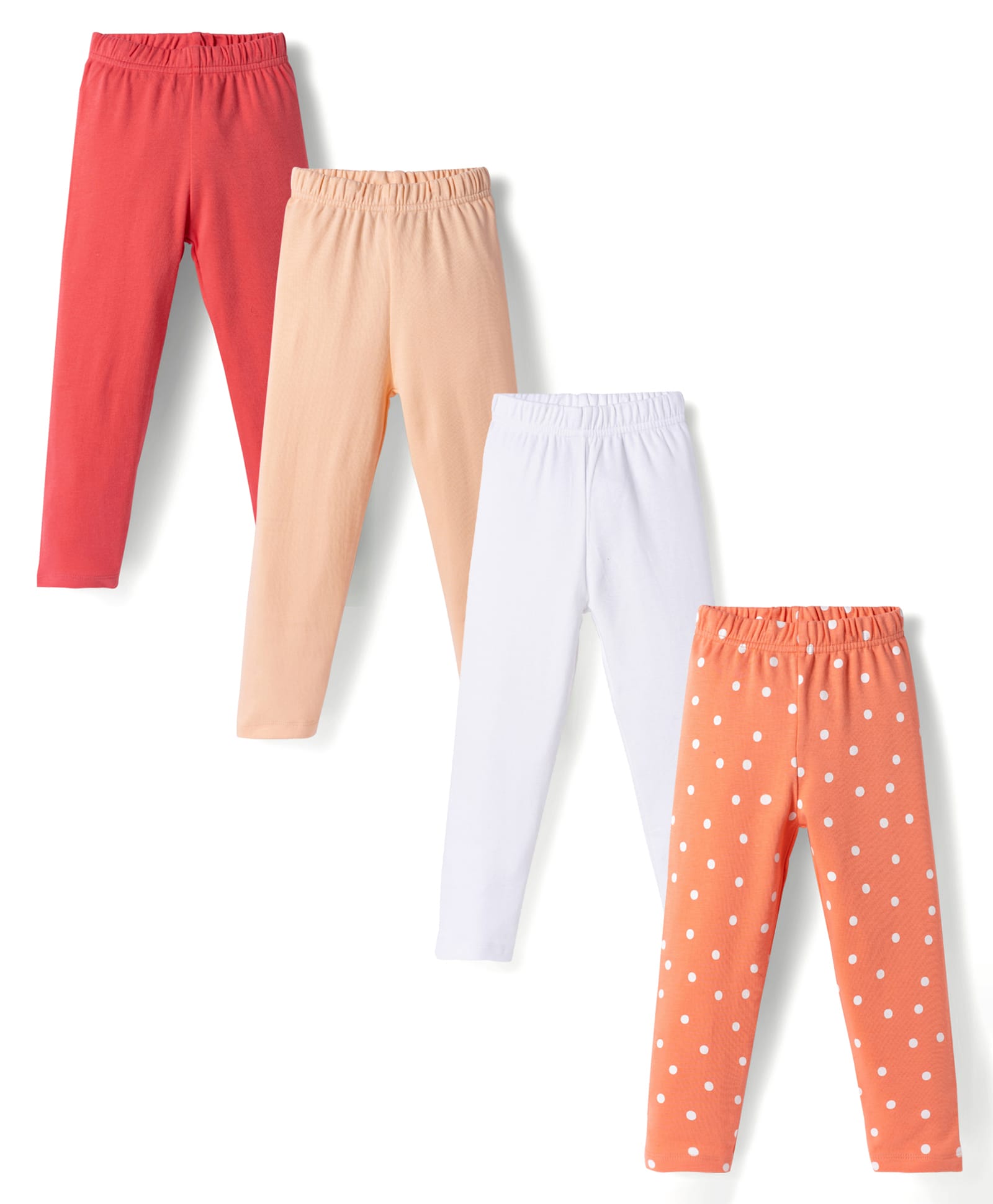Bonfino 100% Cotton Knit Full Length Leggings With Polka Dot Print Pack Of 4 - Dark Pink Pink Peach & White-picture-16
