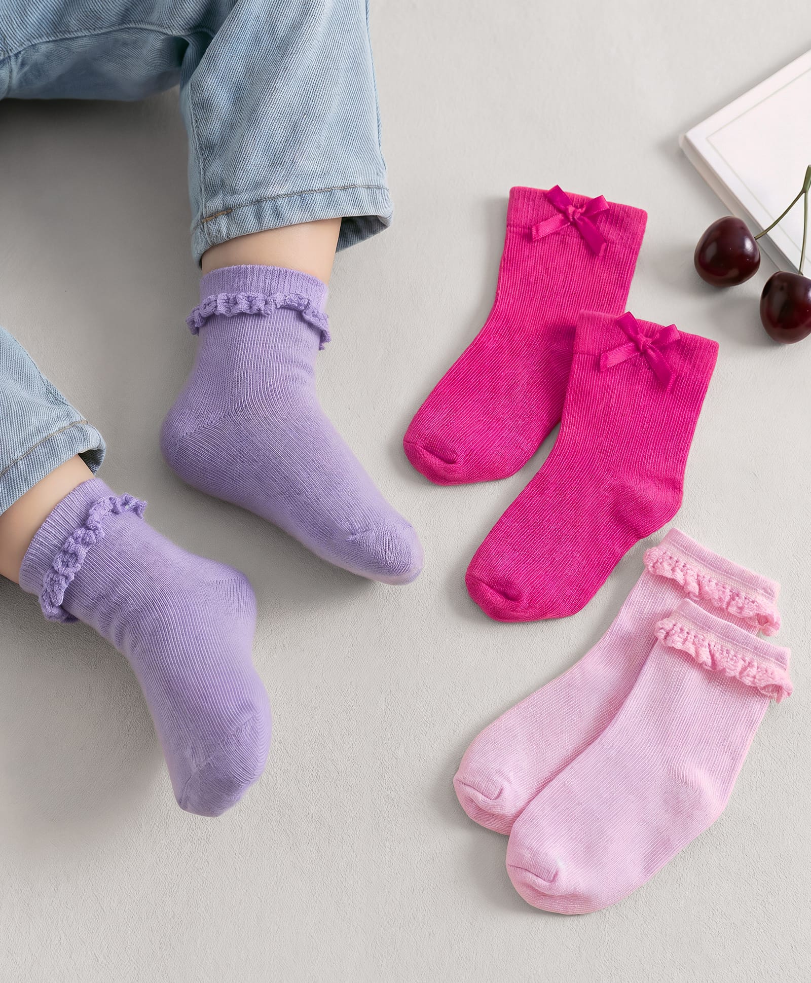 Cute Walk By Babyhug Ankle Length Solid Color Socks Pack of 3 - Multicolor-image-31