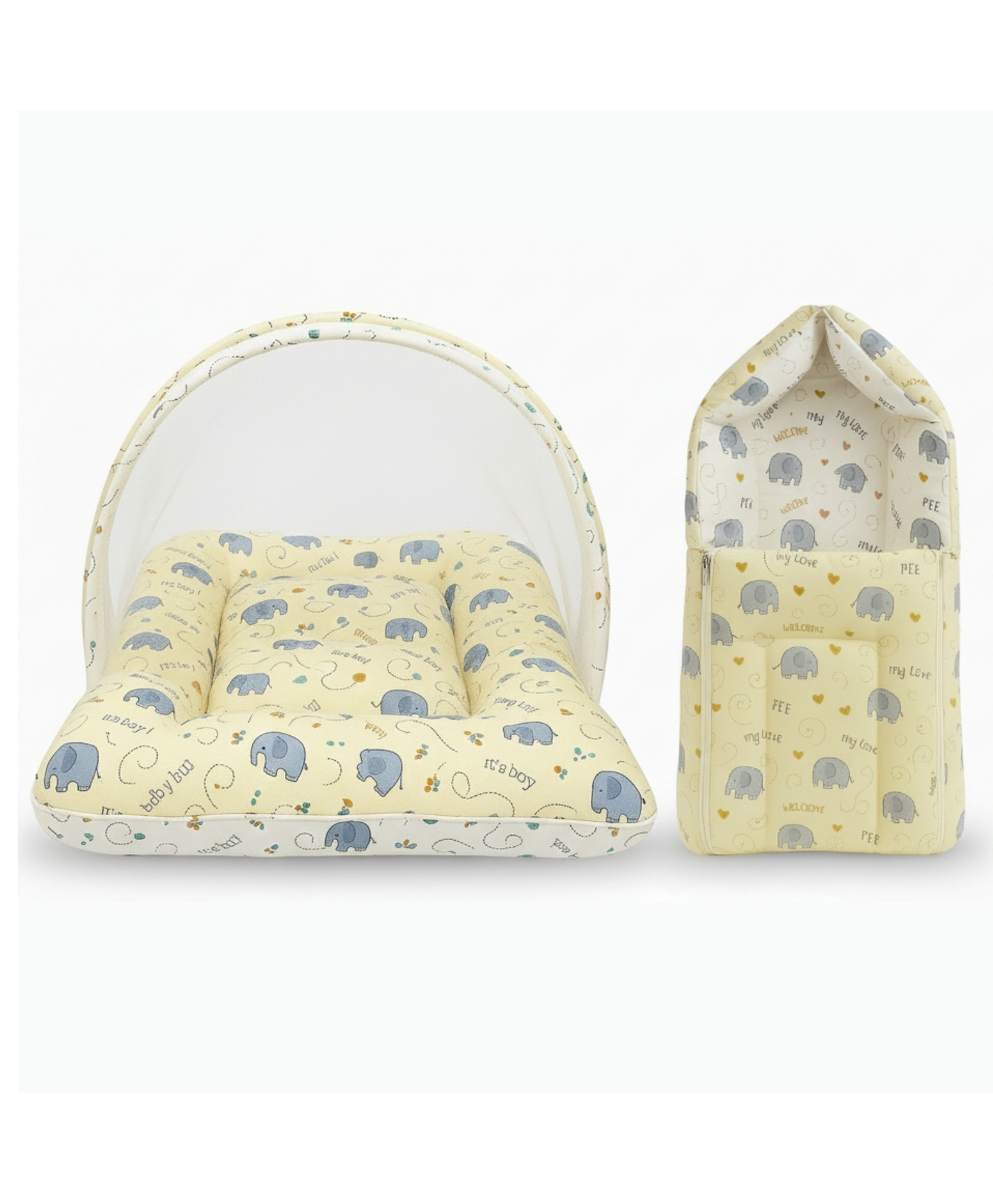 Toddylon Baby Bedding Set Cotton Net Bed & Sleeping Bag (0-6 Months) Yellow