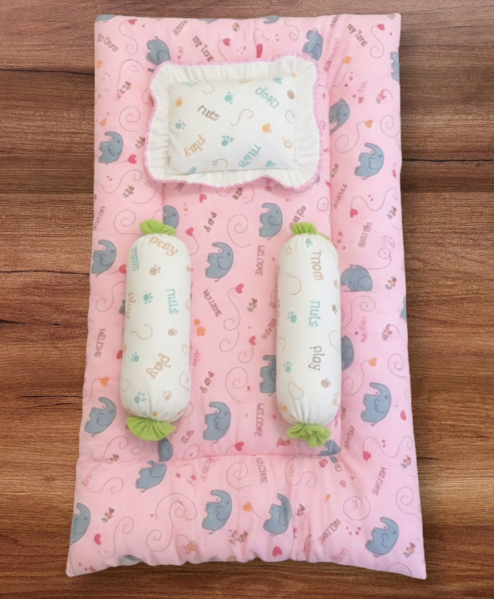Toddylon Baby Bedding Set Cotton With Pillow & Side Bolsters (0-6 Months) Pink-picture-15