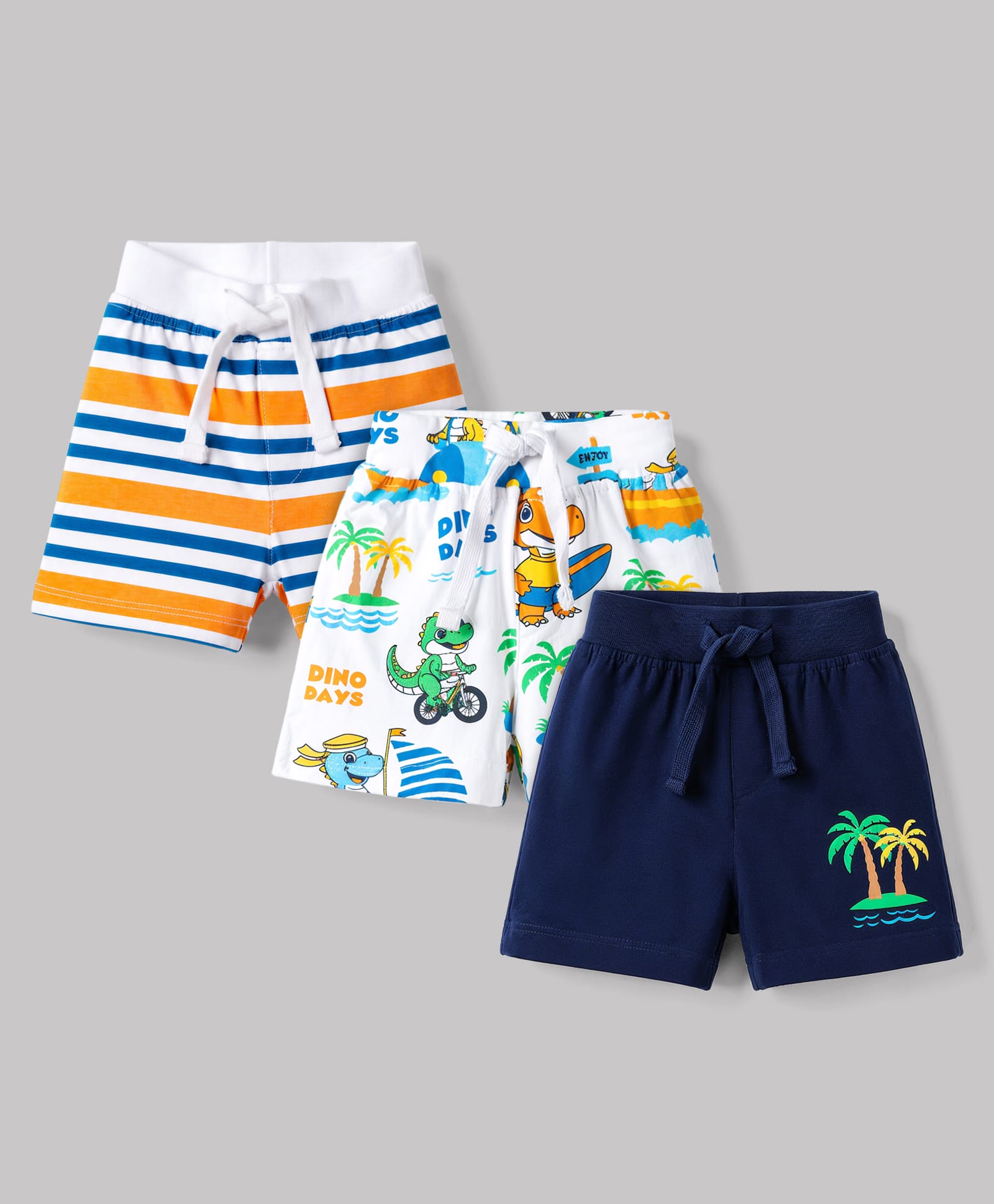 Babyhug Single Jersey Knit Mid Thigh Striped & Printed Shorts Pack of 3 - Multicolor-picture-10