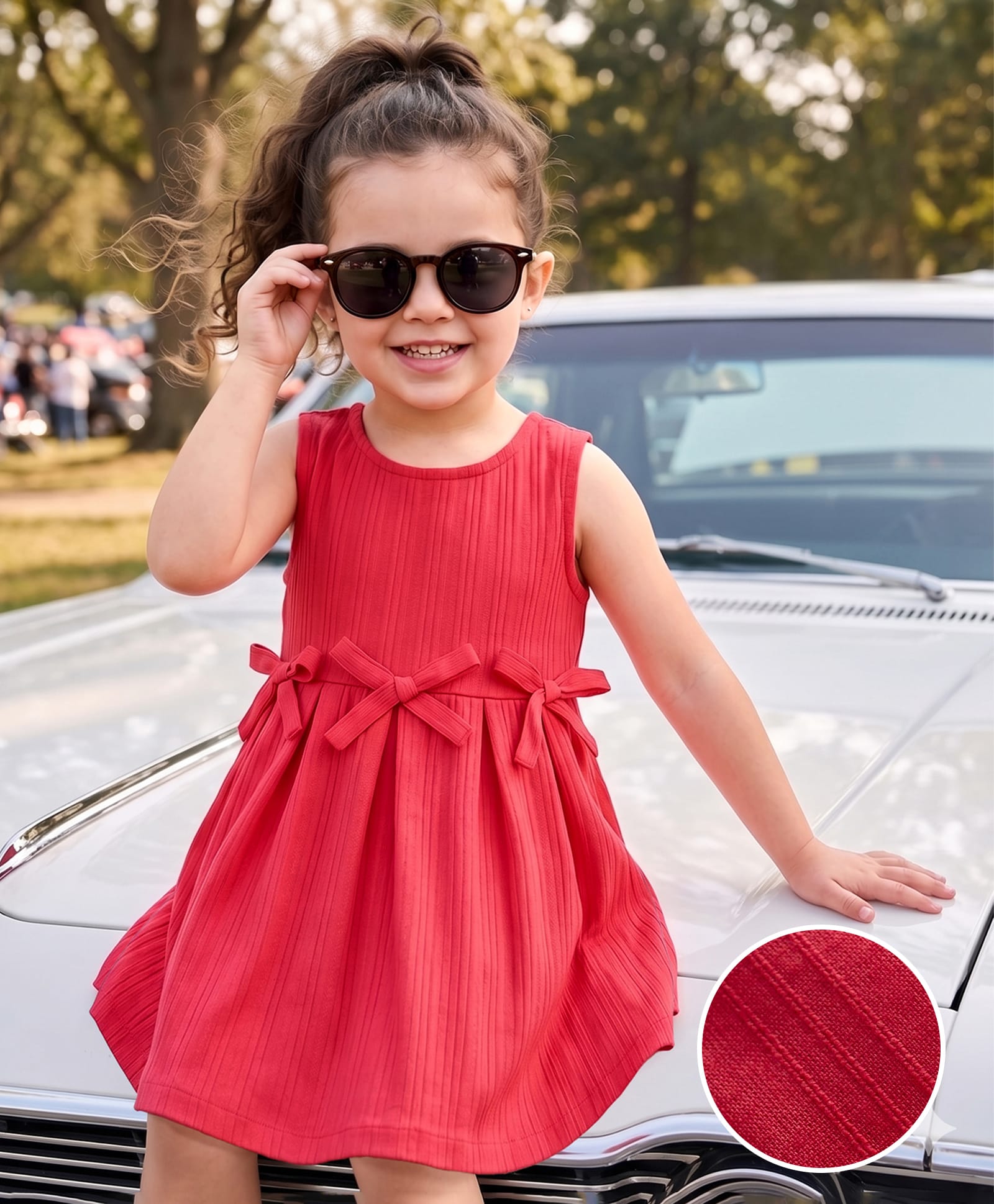 kookie kids india Kookie Kids Cotton Woven Sleeveless Solid Color Frock Style Top - Coral-picture-13
