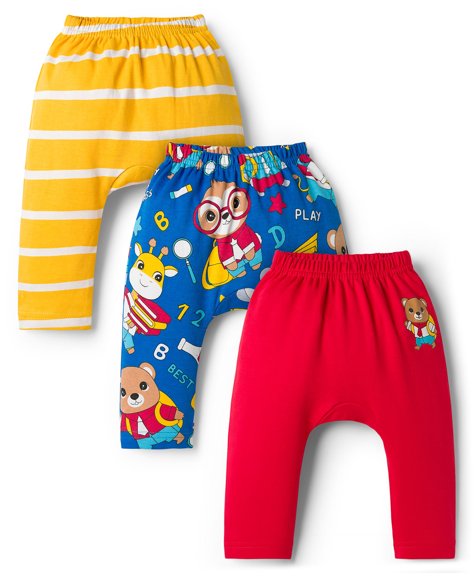 Babyhug Interlock Knit Full Length Diaper Leggings with Animal Print & Stripes Pack of 3 - Multicolor-picture-21