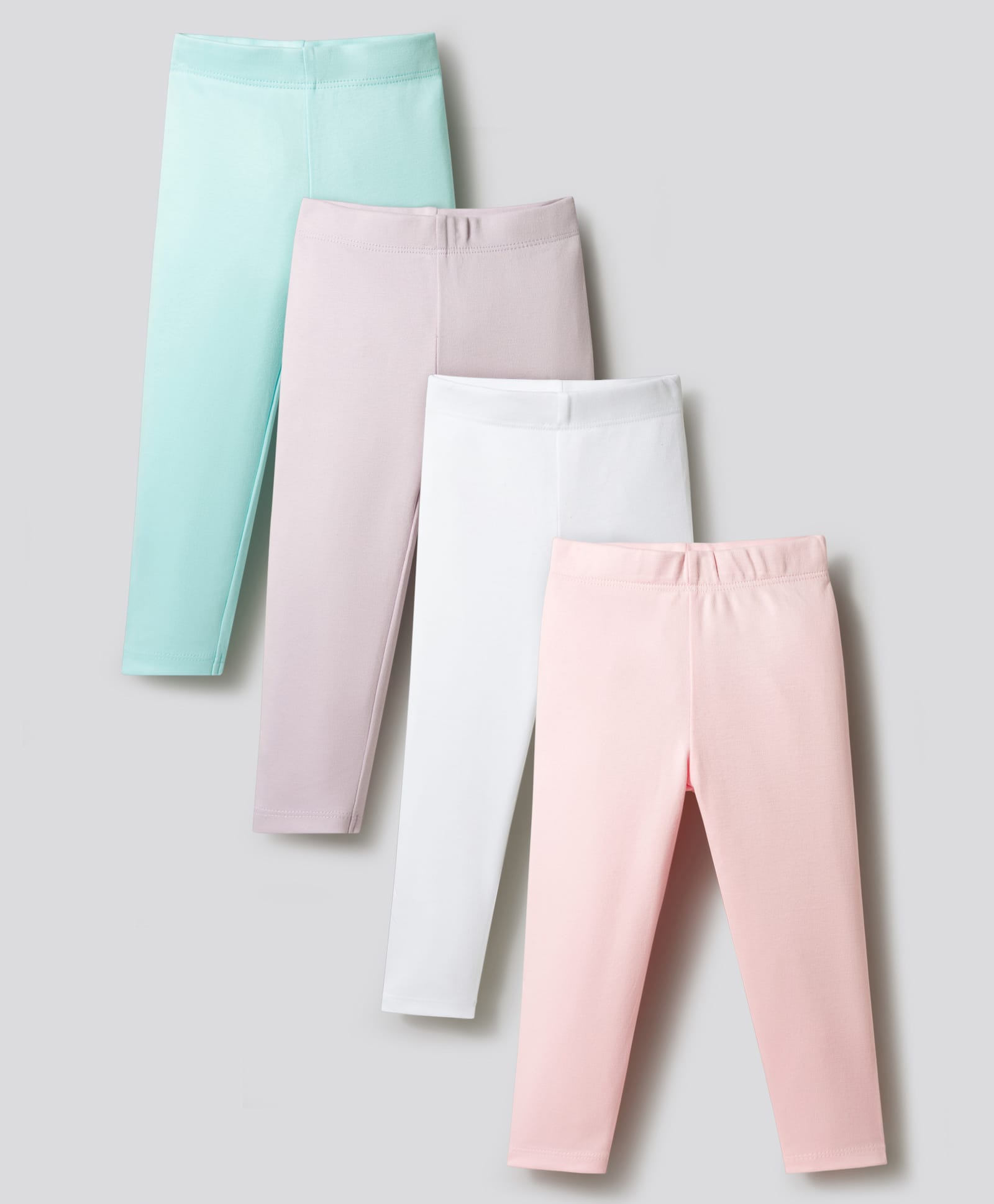Bonfino 100% Cotton Knit Full Length Solid Colour Leggings Pack of 4 -Pink,White & Blue