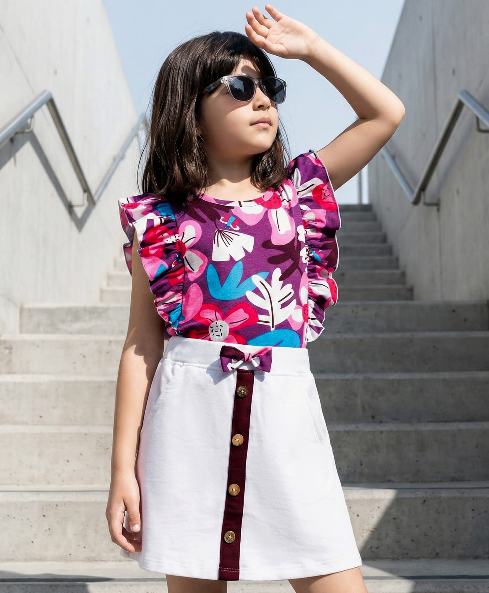 OLLINGTON ST. Cotton Half Sleeves Printed Top & Knit Skirt Set - Multicolor & White-picture-20