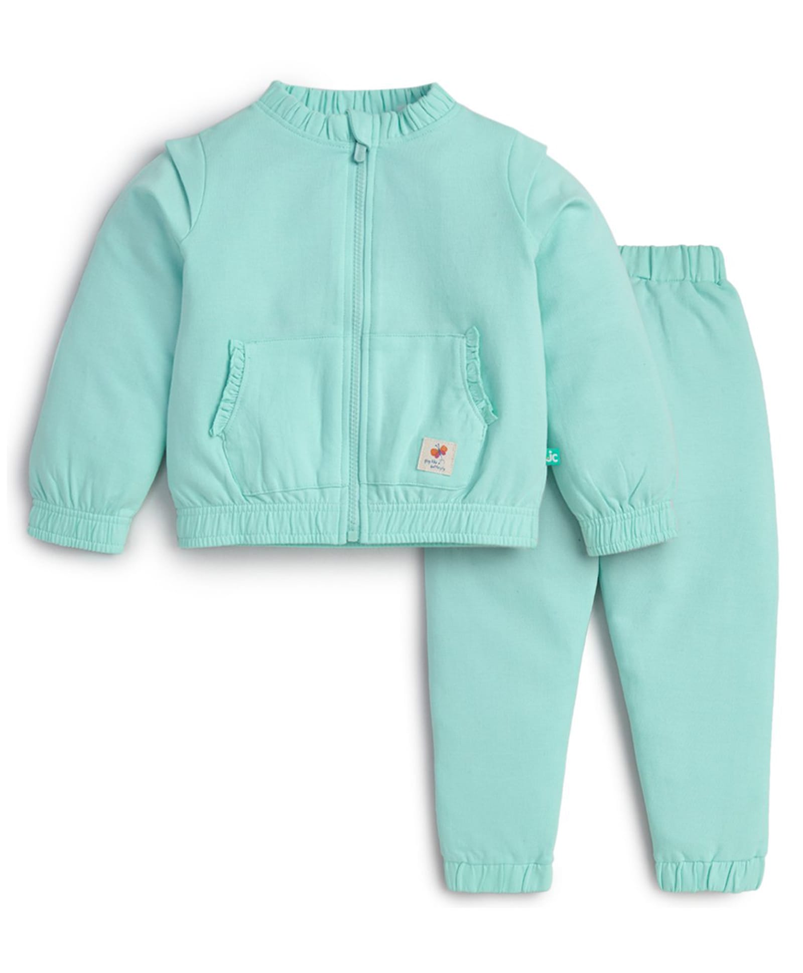 JusCubs Cotton Knit Full Sleeves Butterfly Patch Detailed Jacket & Joggers Set - Green-picture-21