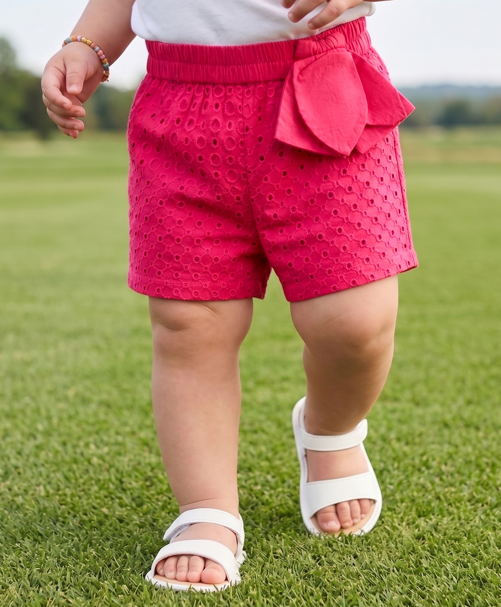 Babyoye Schiffili Woven Shorts With Floral Embroidery & Applique - Dark Pink-picture-19