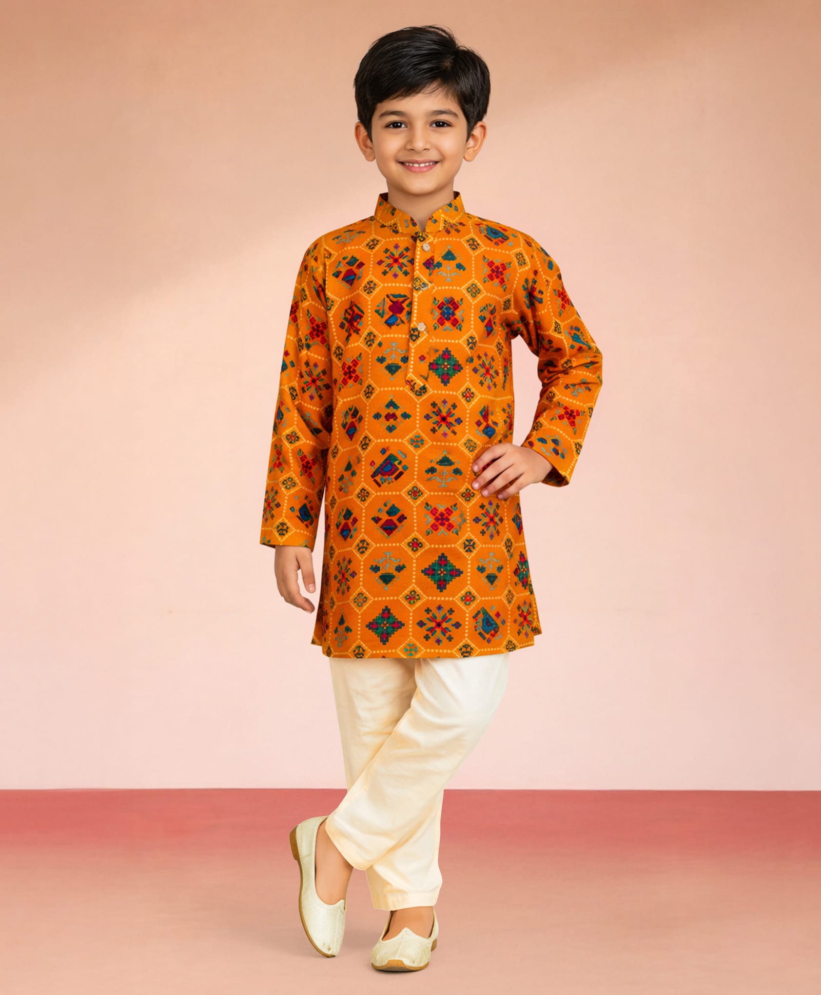 Vastramay Rayon Woven Full Sleeves Ethnic Printed Kurta & Pyjama Set - Mustard-image-27