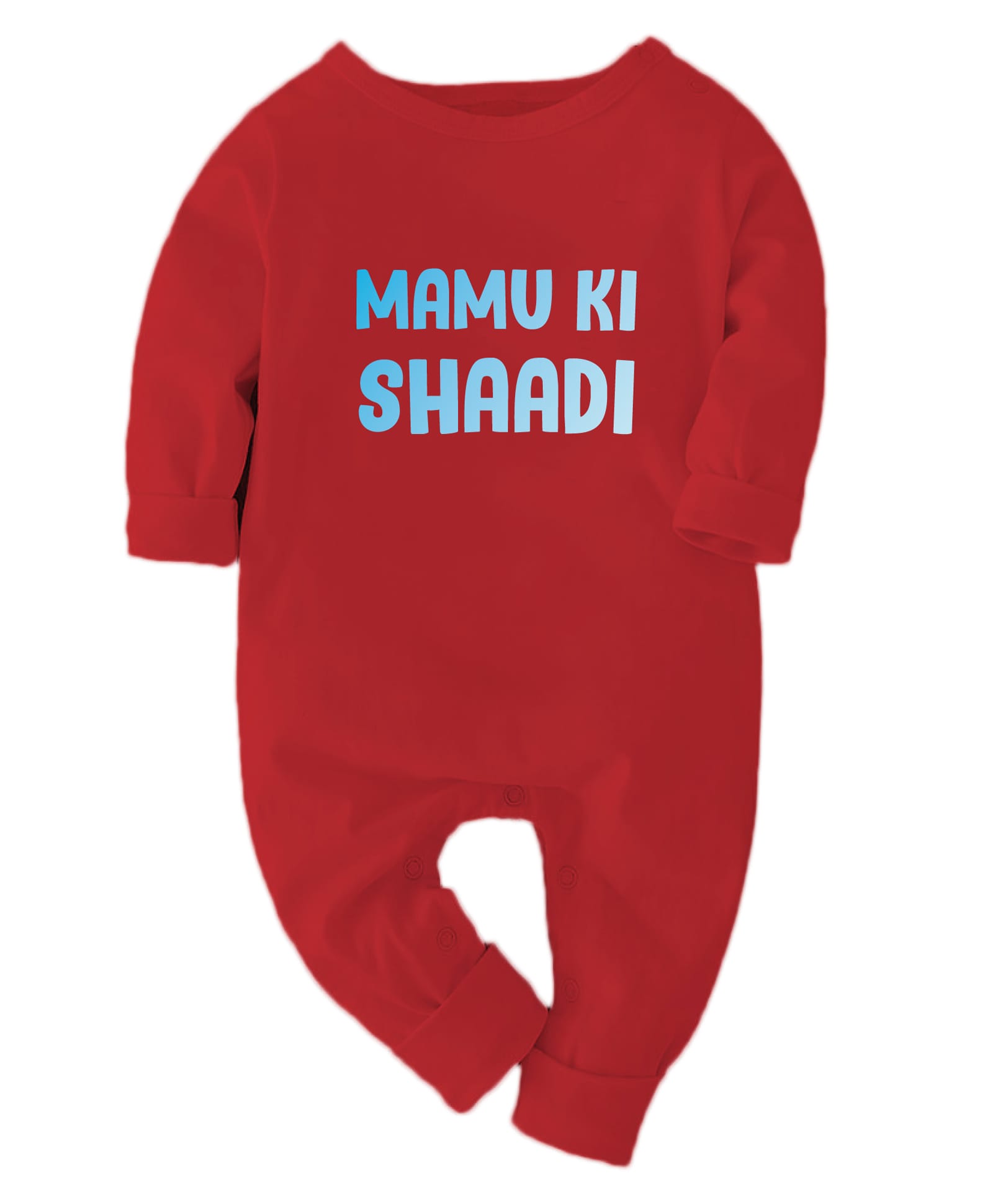 Zeezeezoo 100% Cotton Knit Wedding Theme Full Sleeves Mamu Ki Shaadi Text Printed Romper - Red-picture-32