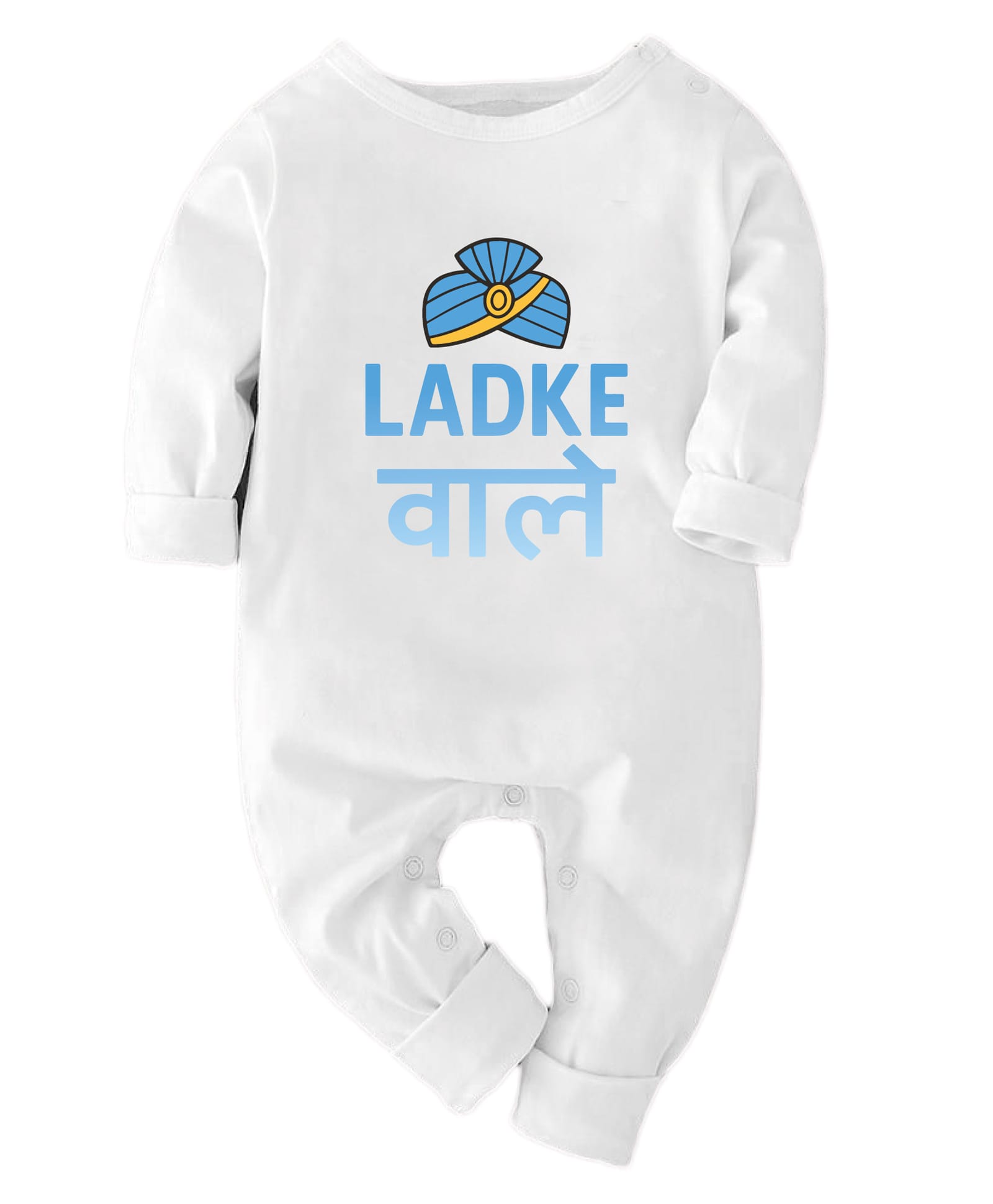 Zeezeezoo 100% Cotton Knit Wedding Theme Full Sleeves Ladke Wale Text Printed Romper - White-picture-0