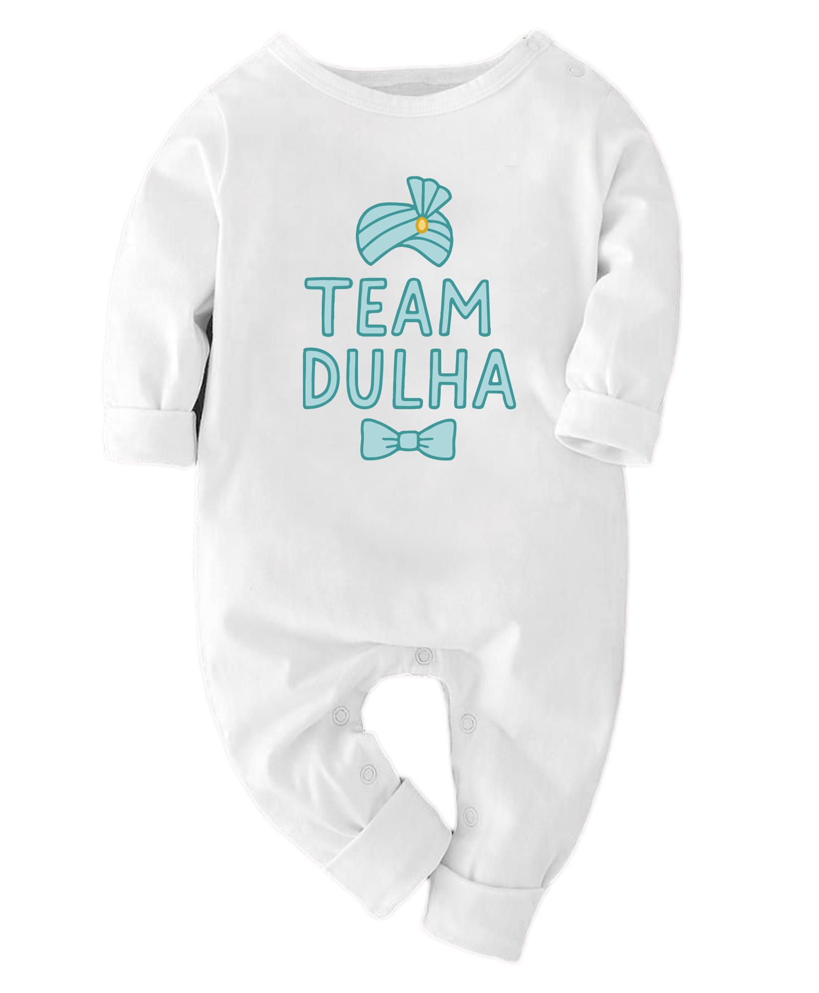 Zeezeezoo 100% Cotton Knit Wedding Theme Full Sleeves Team Dulha Text Printed Romper - White-picture-27
