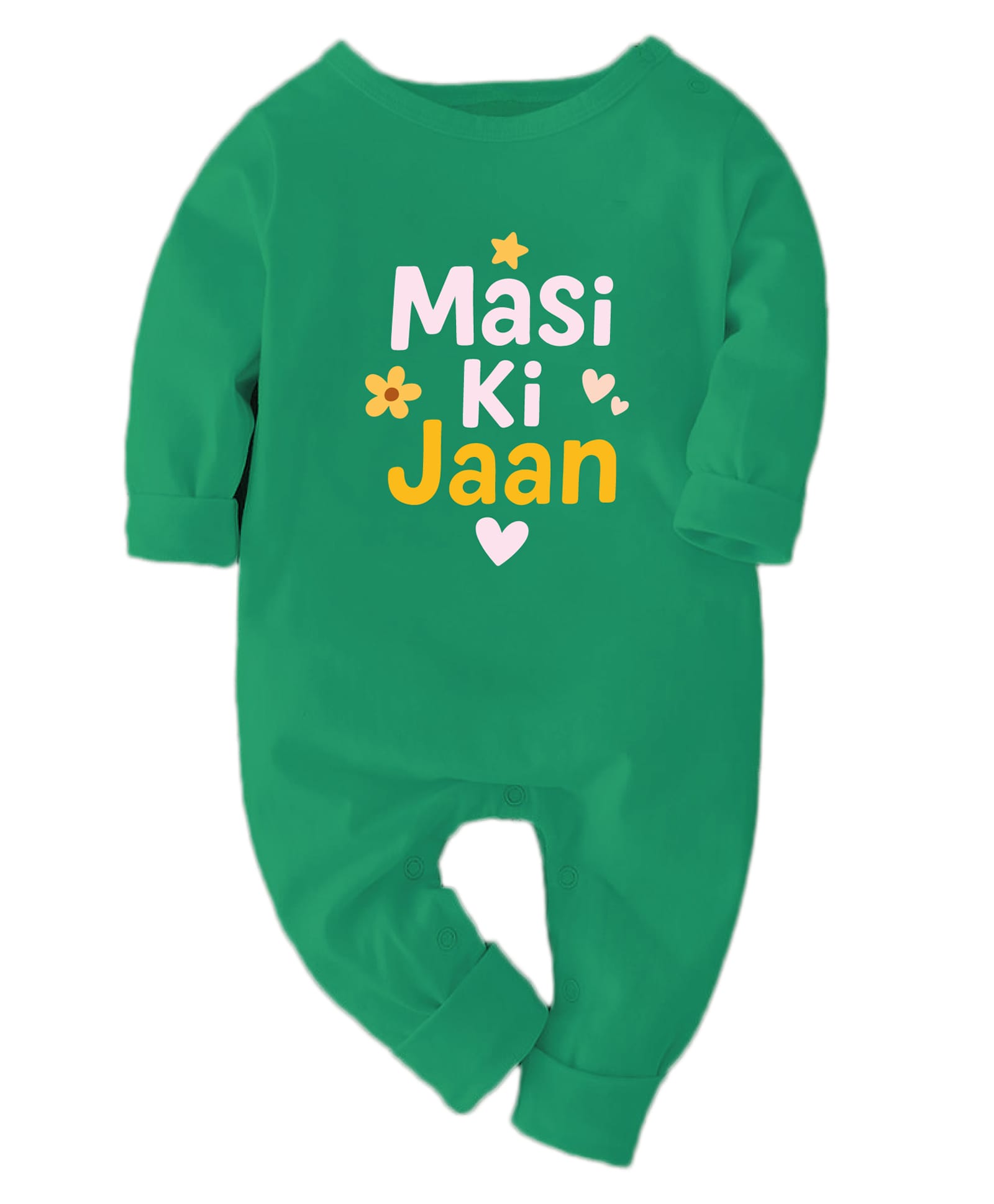 Zeezeezoo 100% Cotton Knit Family Theme Full Sleeves Masi Ki Jaan Text Printed Romper - Green-picture-10