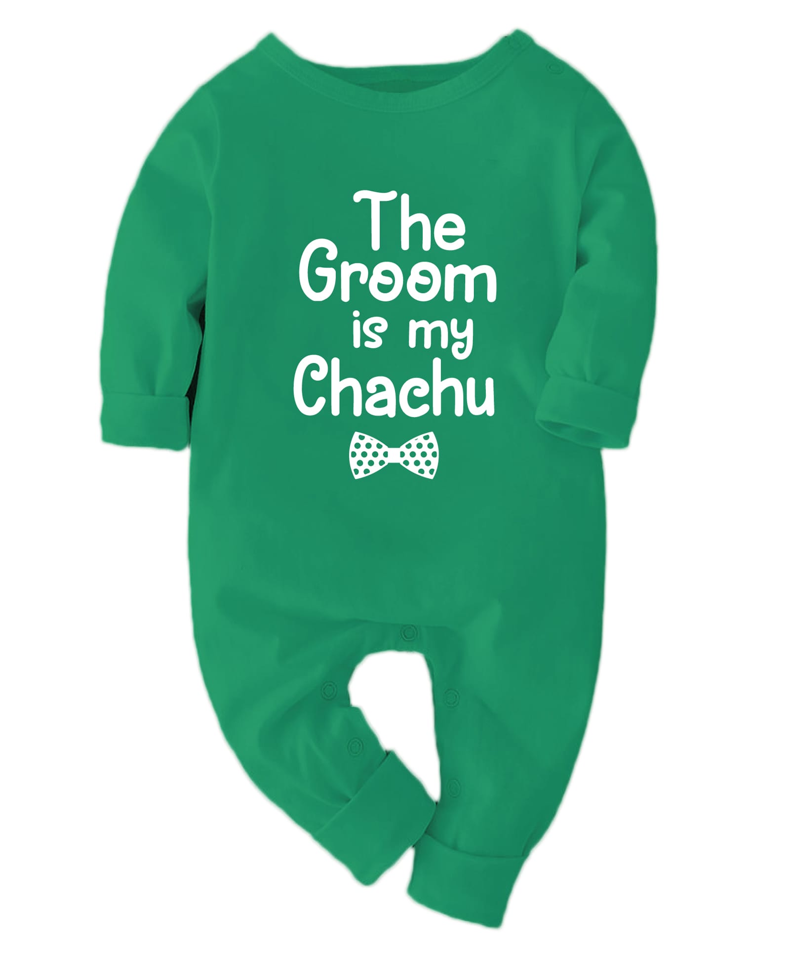 Zeezeezoo 100% Cotton Knit Wedding Theme Full Sleeves The Groom Is My Chachu Text Printed Romper - Green-picture-48