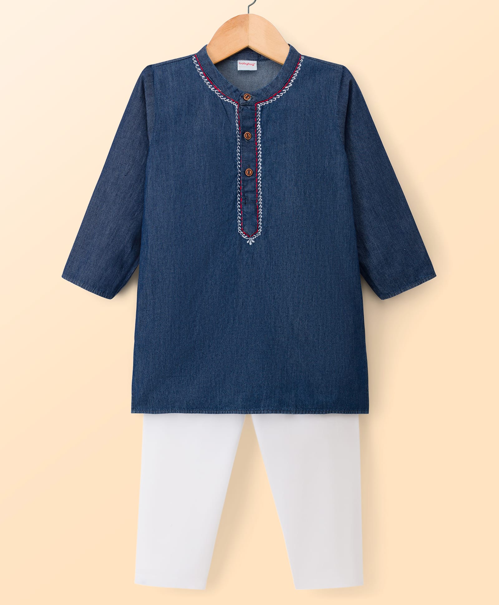 Babyhug 100% Cotton Woven Full Length Embroidered Kurta & Pyjama Set - Navy Blue-picture-17