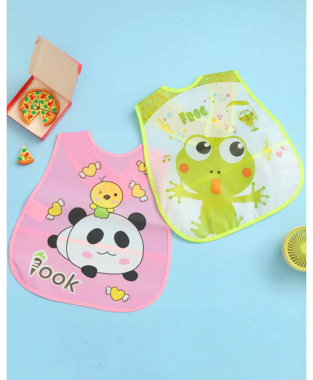 Yellow Bee Set of 2 Bib Combo of Musical Frog & Panda Print - Pink & Green-image-46