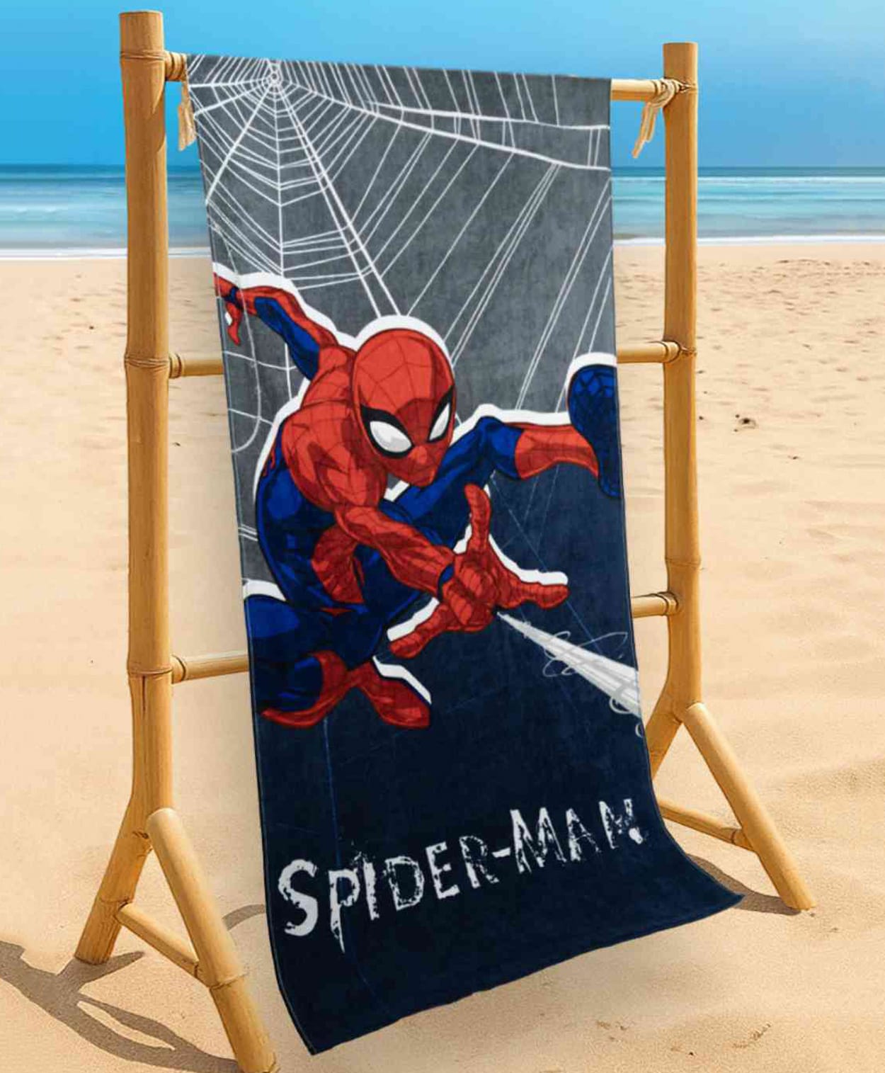 Yellow Bee Cotton Knit Marvel Featuring Spider Man Designed Bath Towel - Red & Blue-image-9