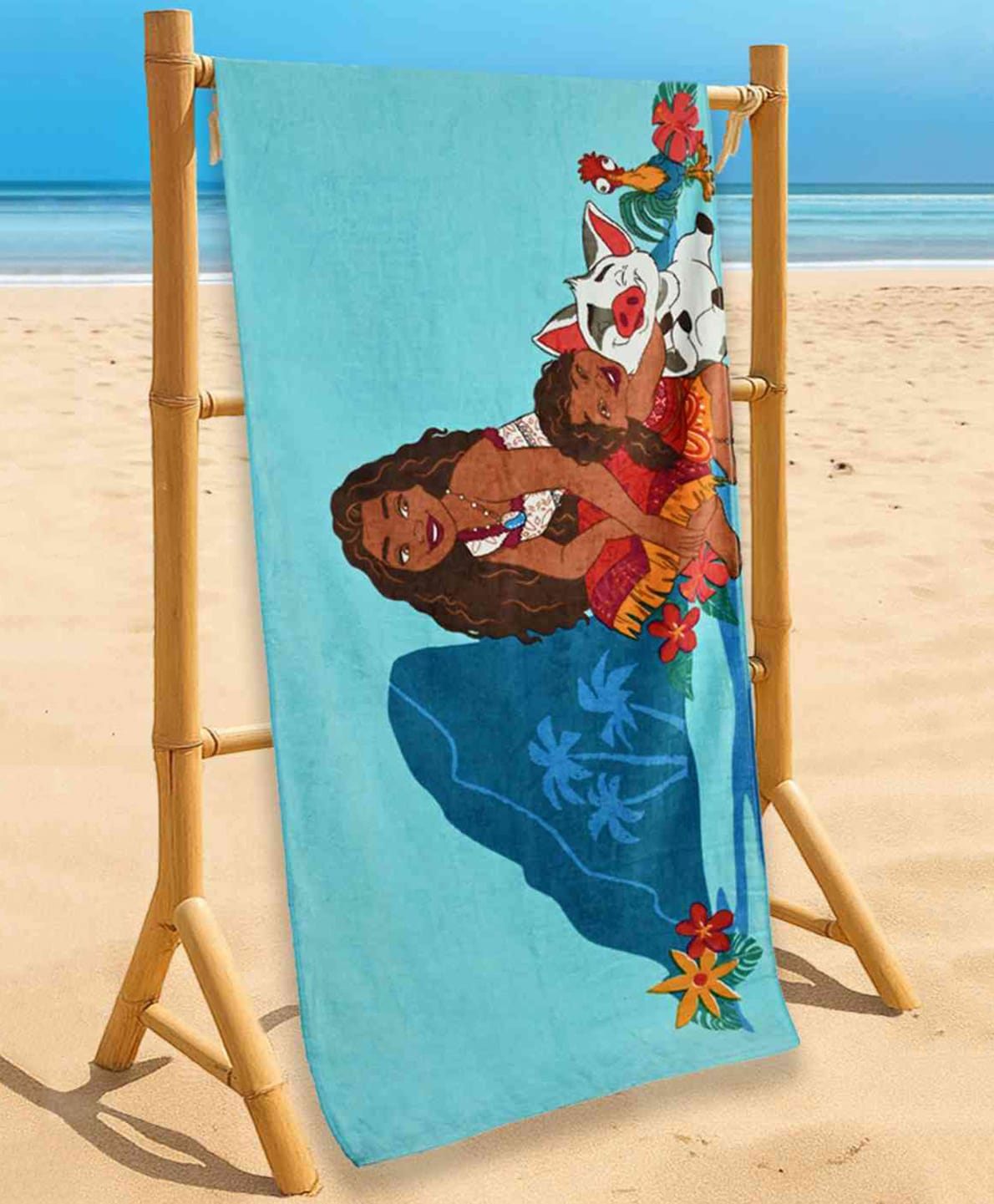 Yellow Bee Cotton Knit Disney Princess Featuring Moana Characters Printed Bath Towel - Multi Colour-image-12