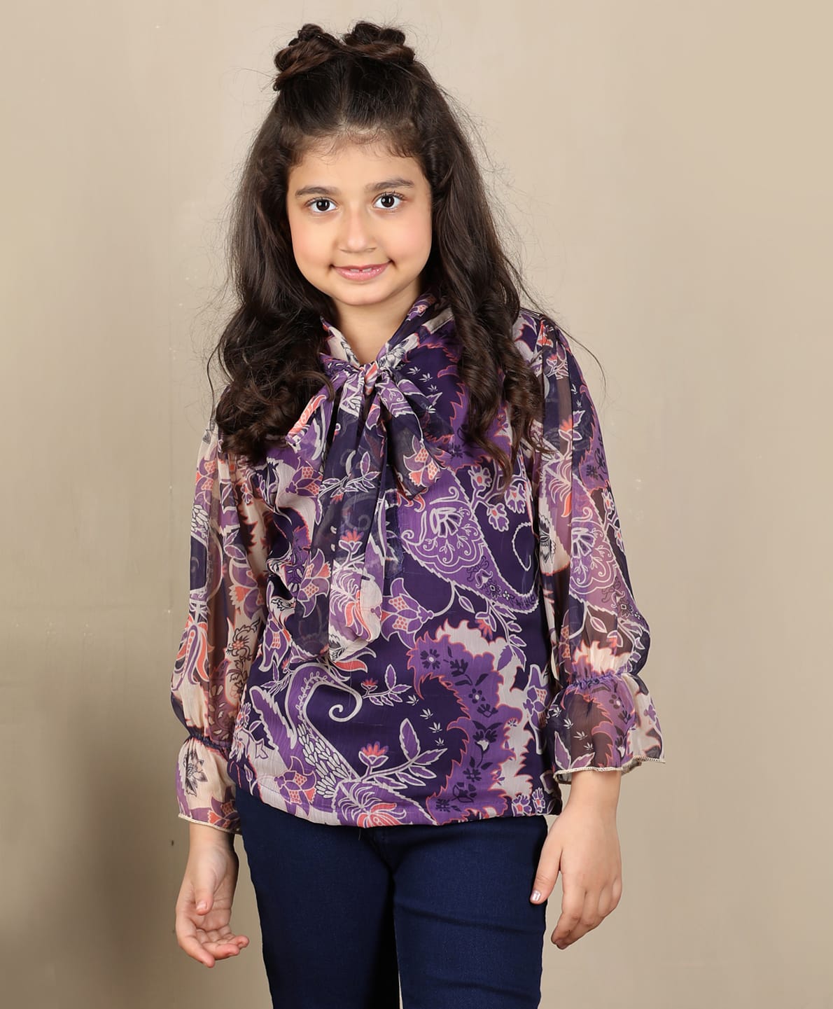 Cutiekins Woven Full Sleeves Floral Printed Top - Purple-picture-12