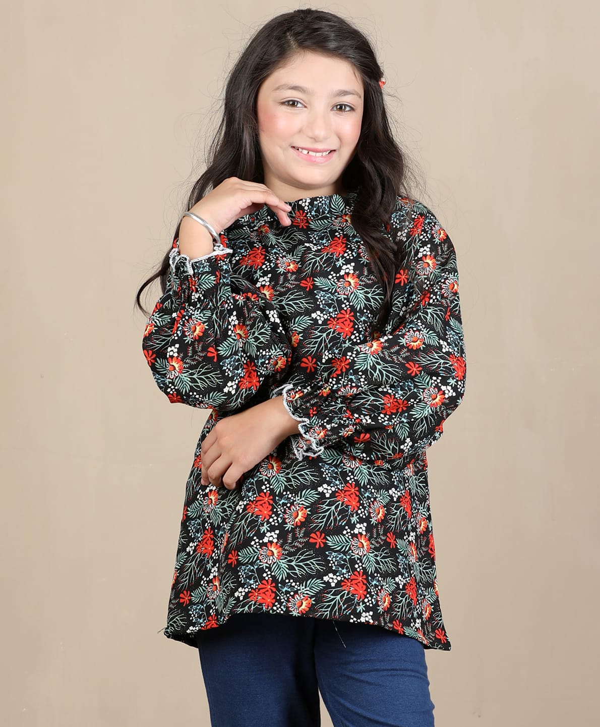 Cutiekins Woven Full Sleeves Floral Printed Top - Black & Red-image-30