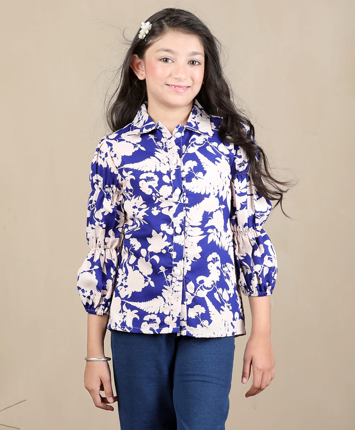 Cutiekins Woven Full Sleeves Floral Printed Top - Blue & White-picture-30