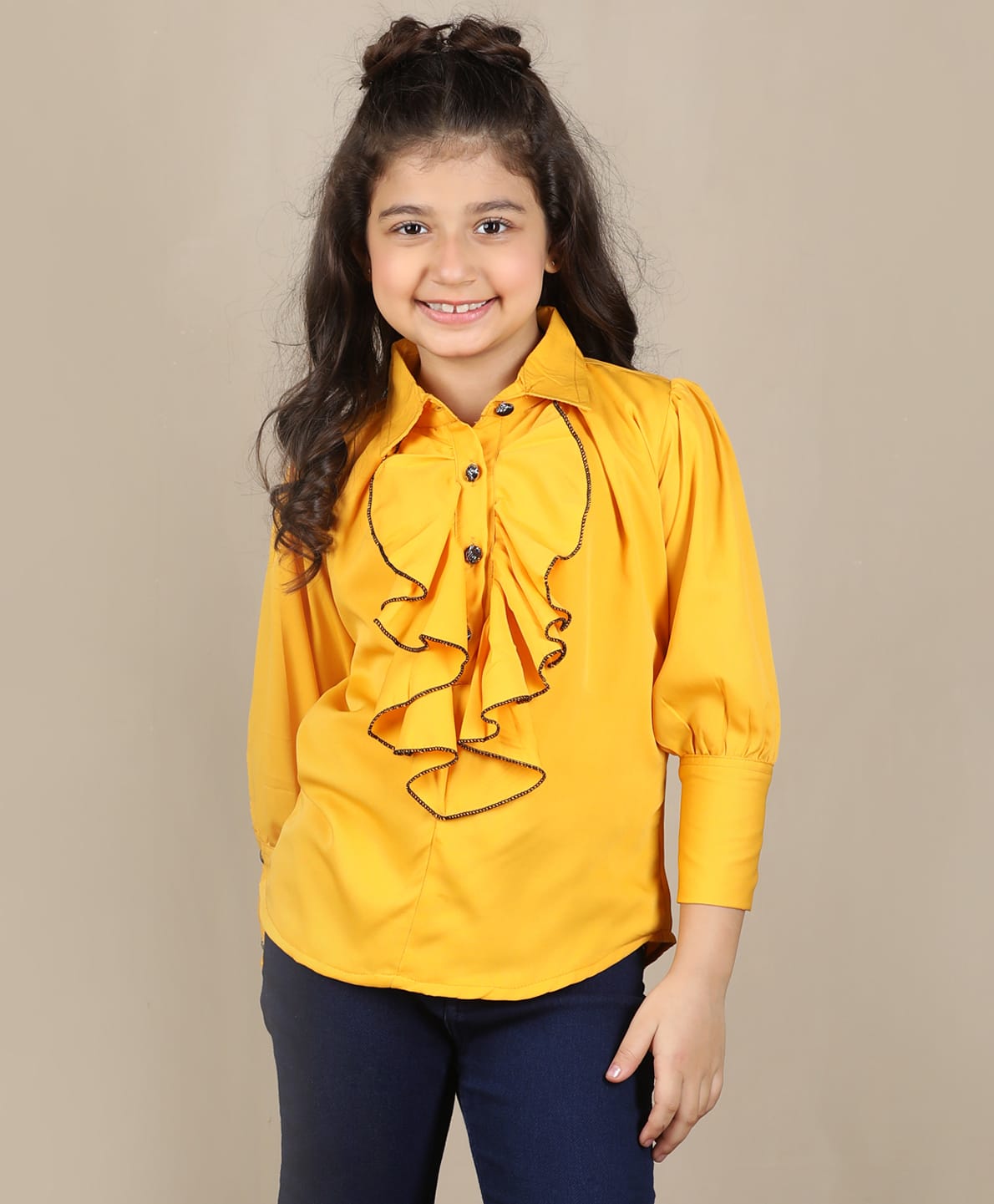 Cutiekins Woven Full Sleeves Frill Detailed Top - Yellow-image-10