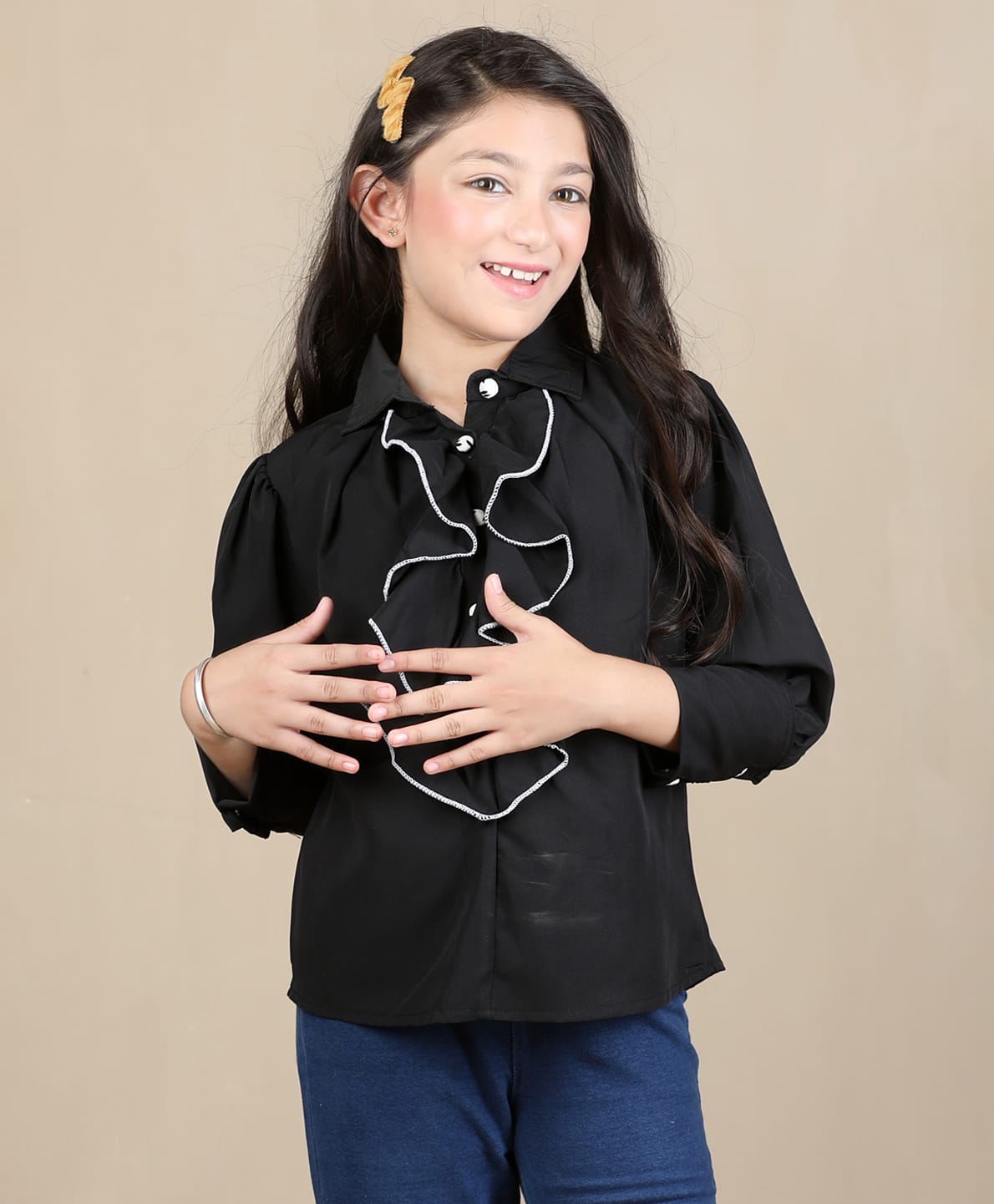 Cutiekins Woven Full Sleeves Shirt Collar Neck Solid Top - Black-picture-24
