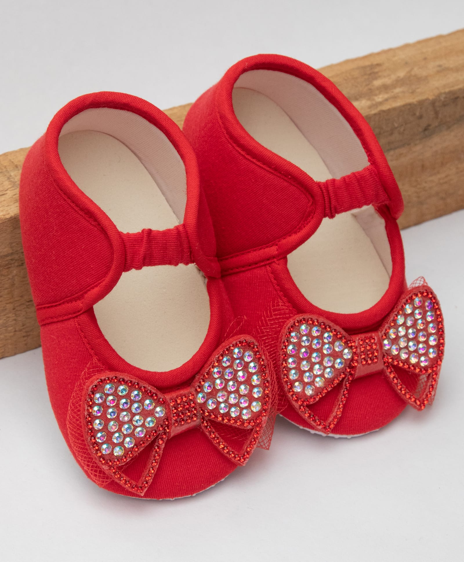 Daizy Bow Applique Detailed Stones Embellished Booties - Red-image-21