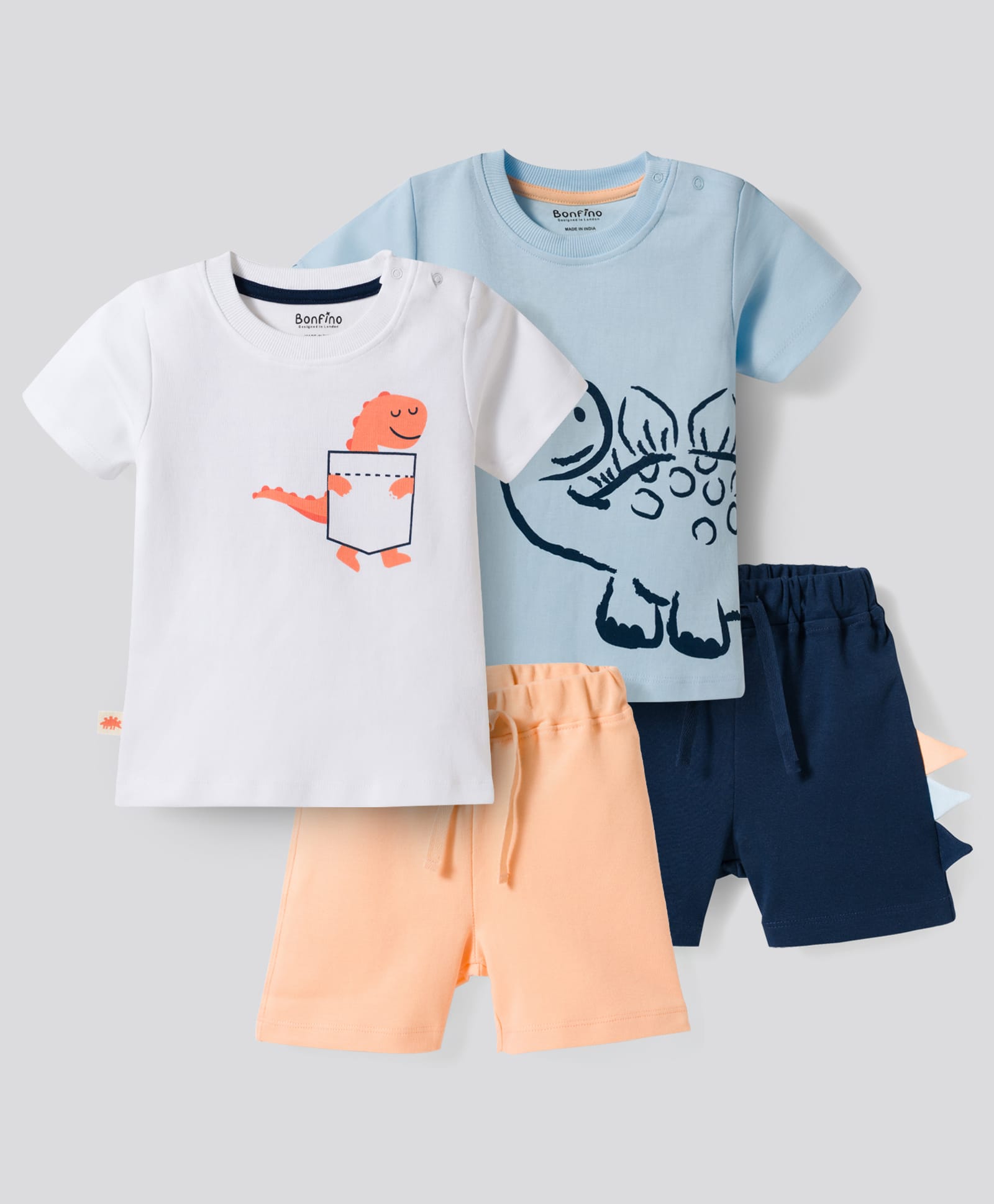 Bonfino 100% Cotton Knit Half Sleeves Dino Printed T-Shirt & Shorts Night Suits Pack Of 2 - Multicolour-picture-21