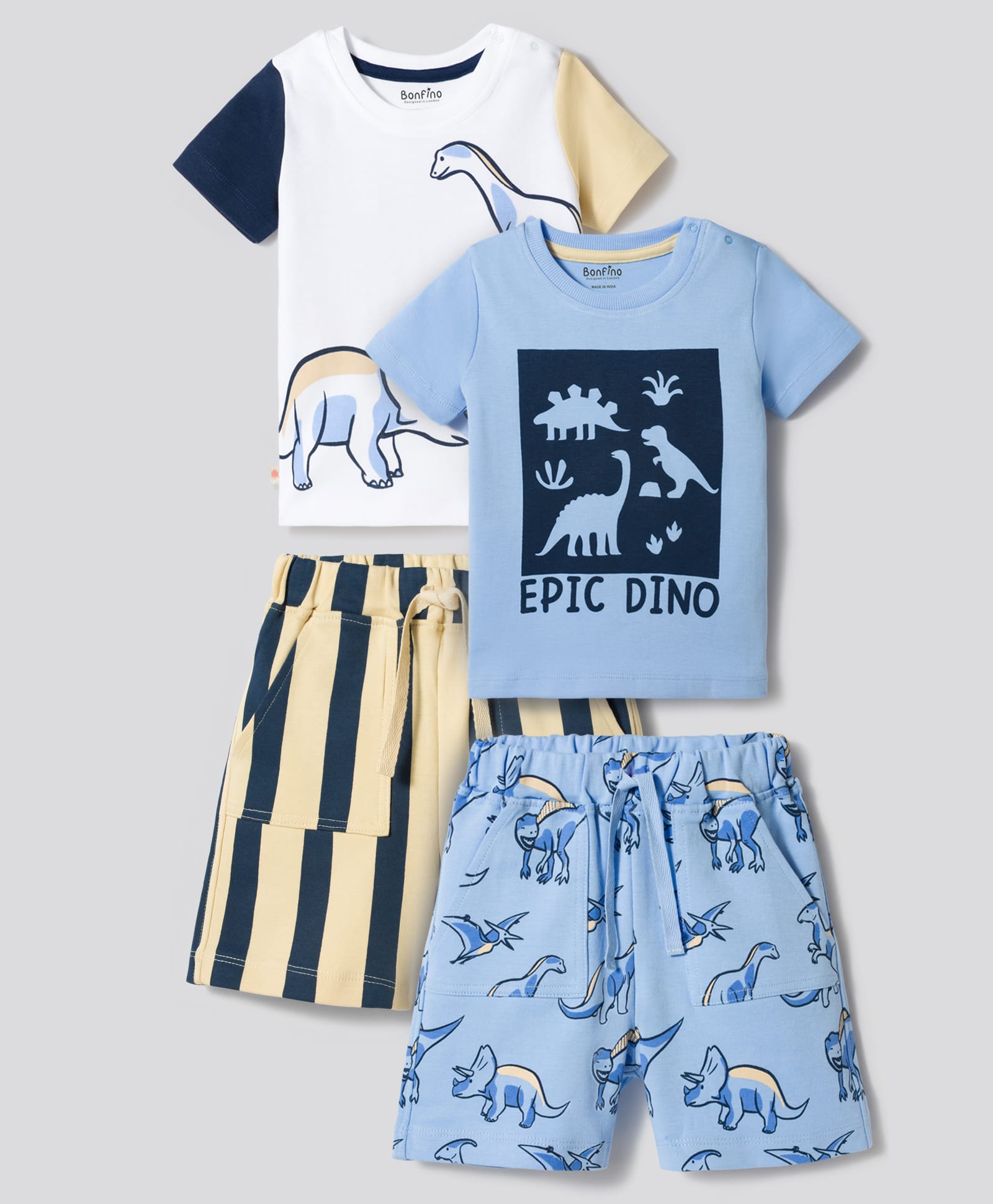 Bonfino 100% Cotton Knit Half Sleeves T-Shirt & Shorts Night Suits With Dino Print Pack of 2 - Multicolor-picture-19