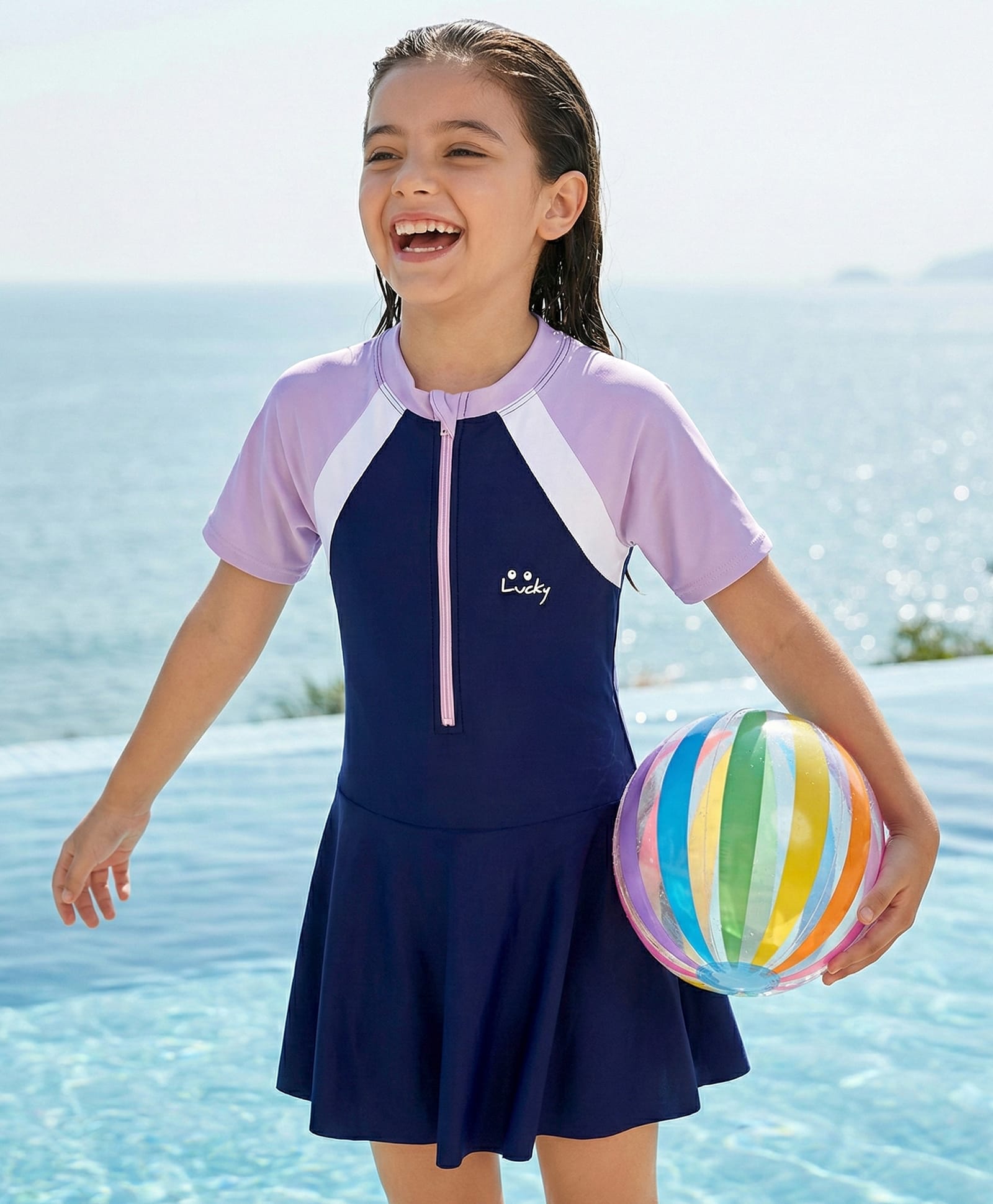 Pine Kids Half Raglan Sleeves Frock Swimsuit - Navy Blue-picture-18