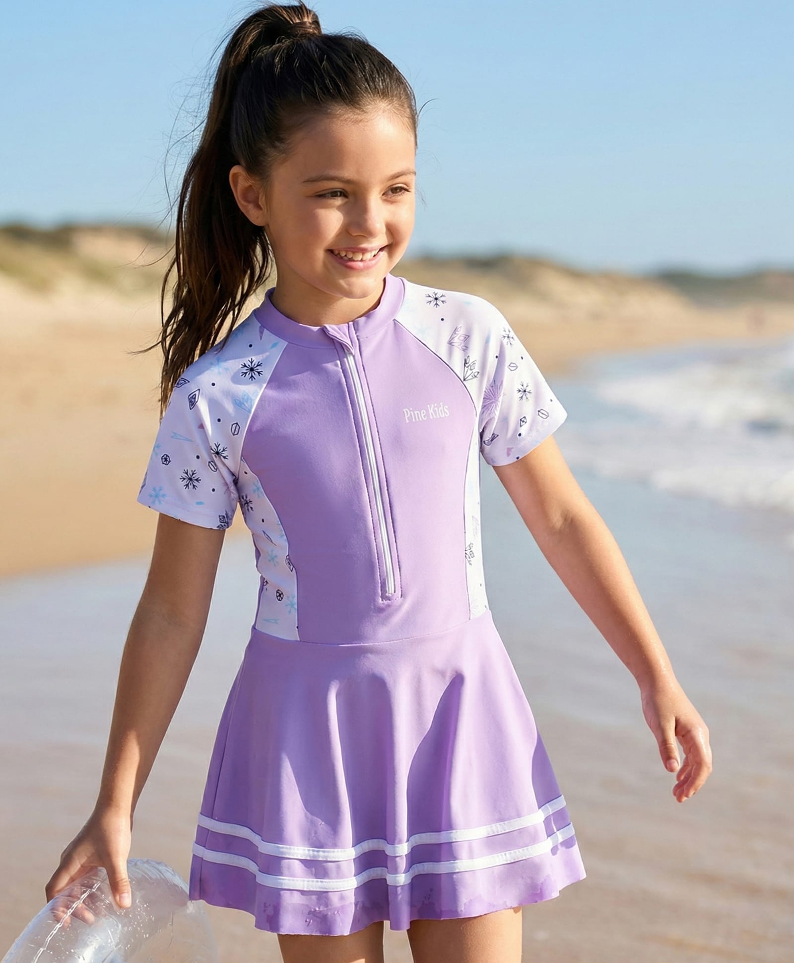 Pine Kids Half Raglan Sleeves Printed Frock Swimsuit - Purple-picture-23