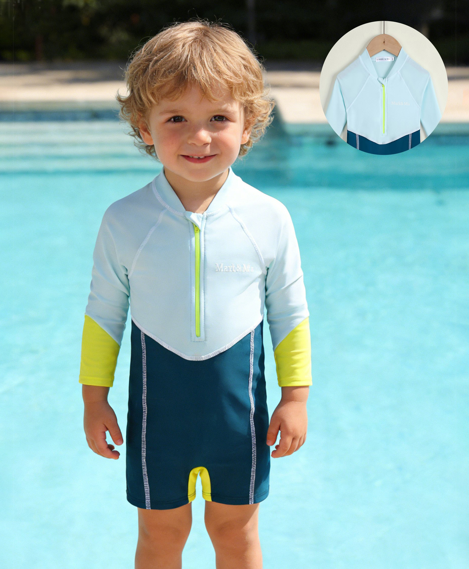 Mark & Mia Full Raglan Sleeves Cut N Sew Legged Swimsuit - Light Blue-picture-28