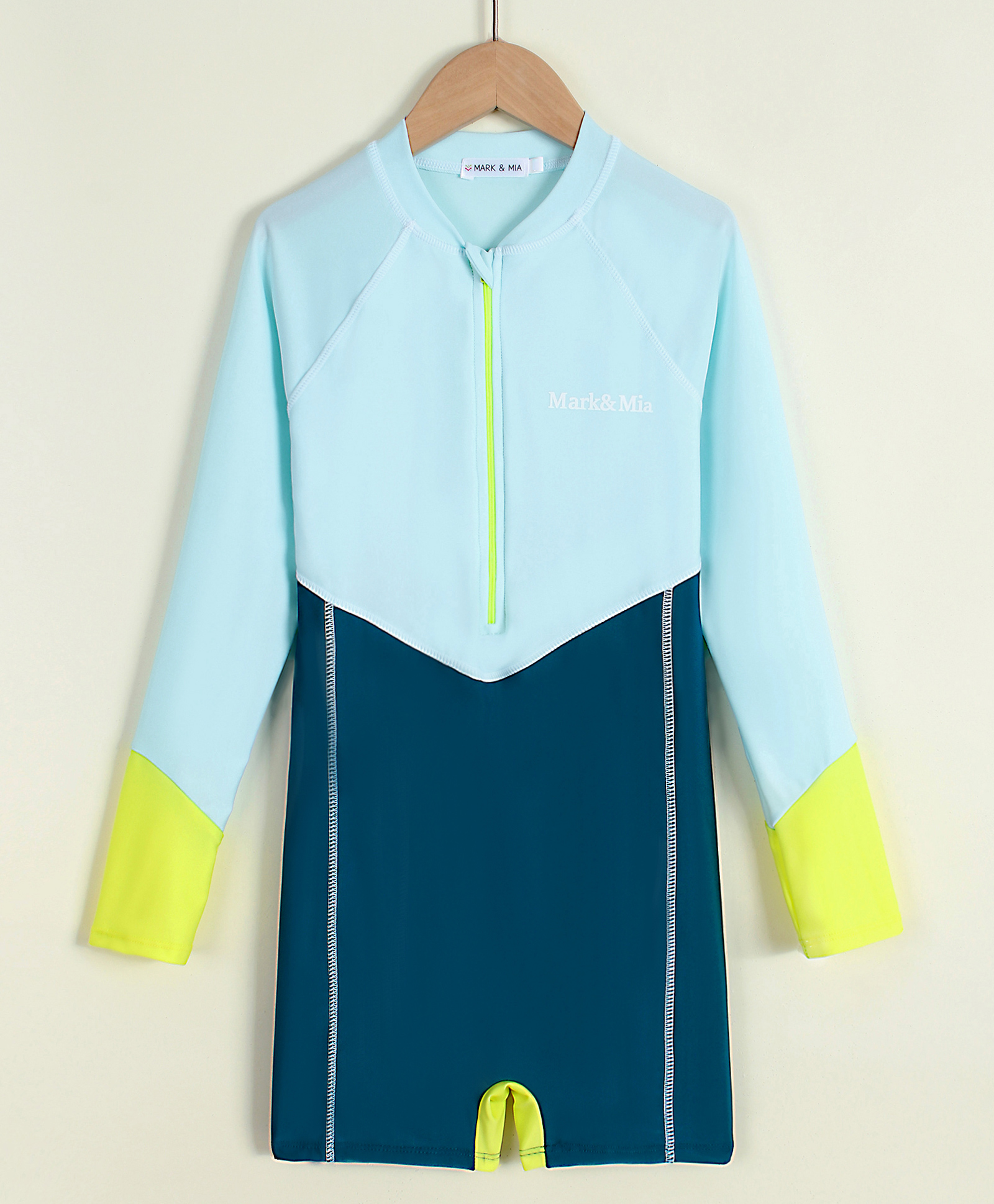 Mark & Mia Full Raglan Sleeves Cut N Sew Legged Swimsuit - Light Blue