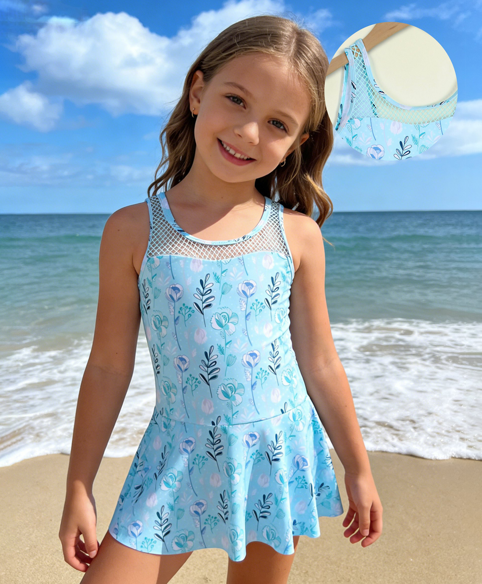 Mark & Mia Sleeveless Floral Printed Frock Swimsuit - Light Blue-image-37